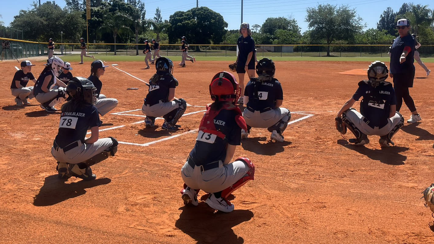 Players participate in catching drills at the Trailblazer Series