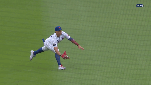 An animated gif of Juan Soto making a diving catch