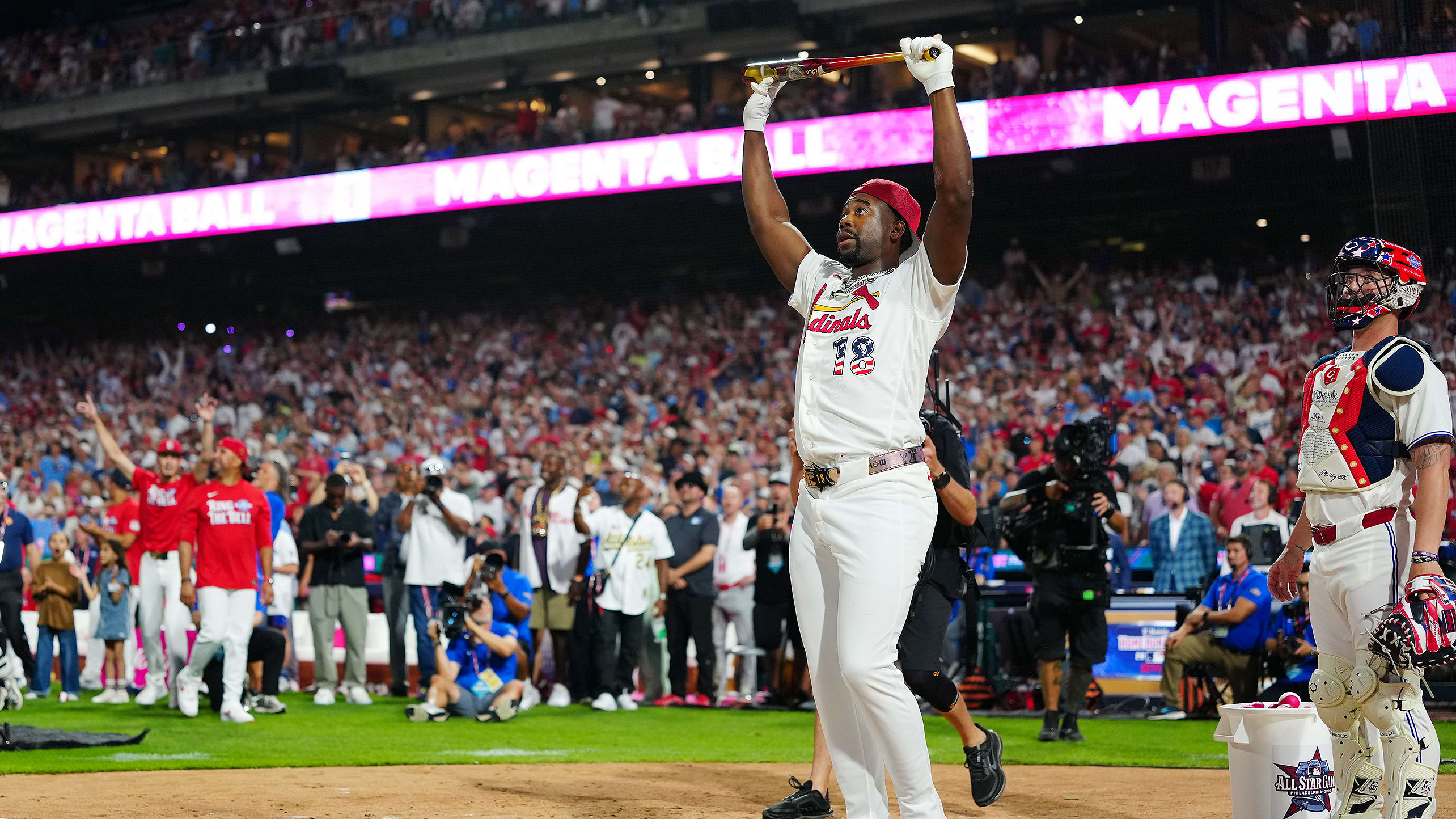 Jordan Walker celebrates during his Home Run Derby win