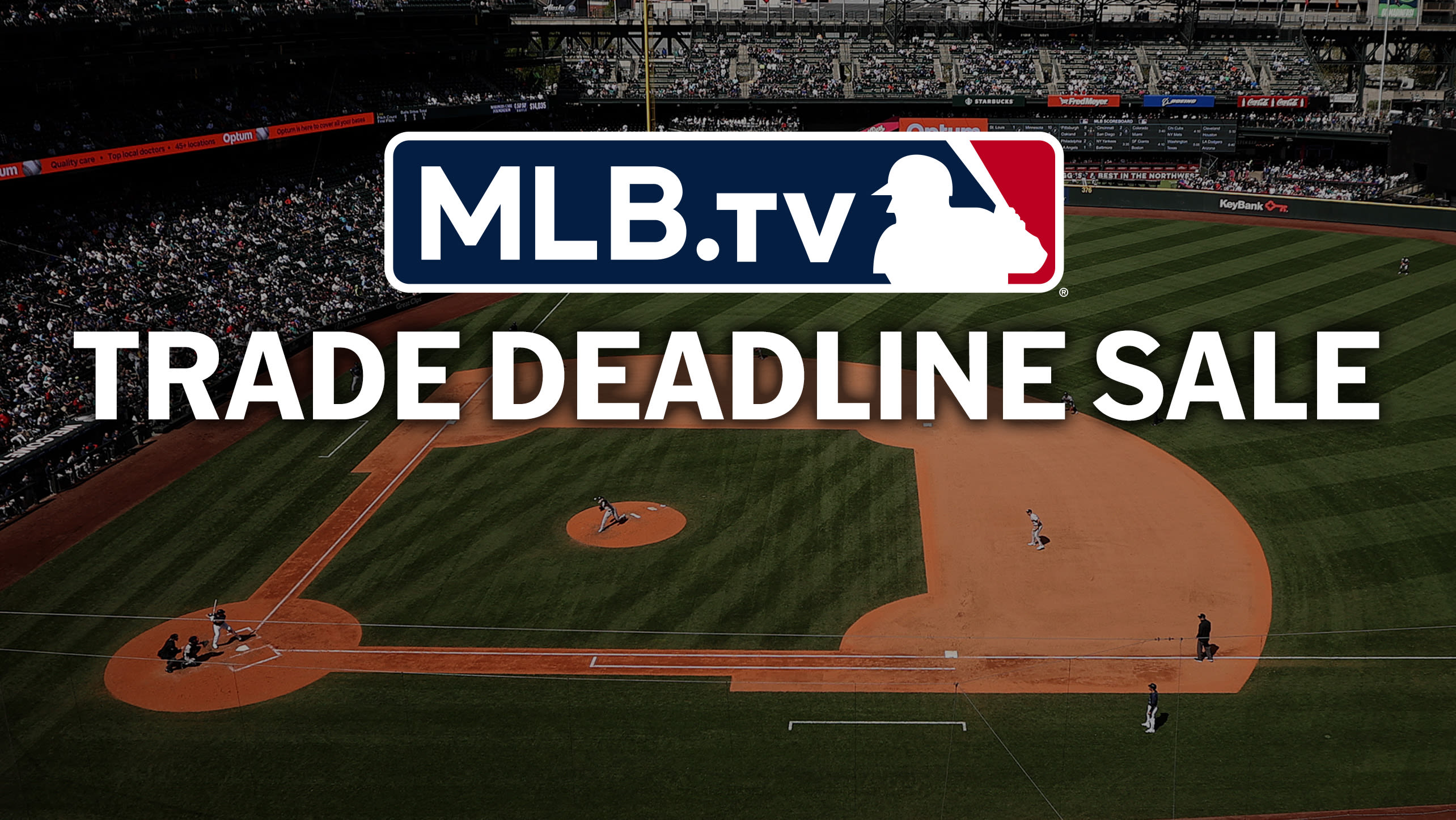 A photo of a field with the text MLB.TV Trade Deadline Sale