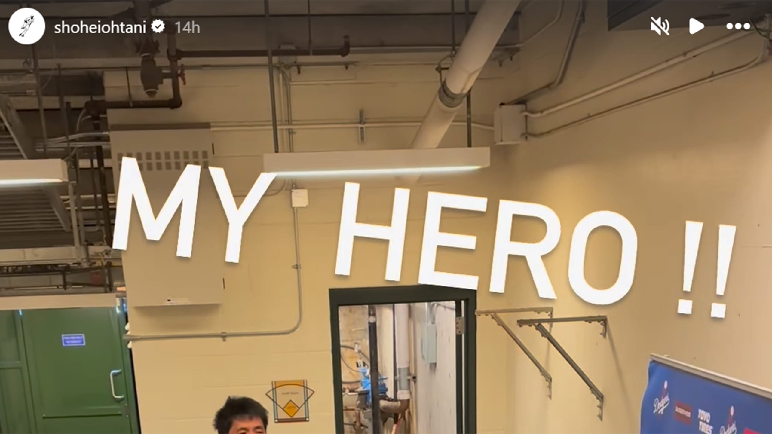 A screen grab of a Shohei Ohtani Instagram post with the words MY HERO