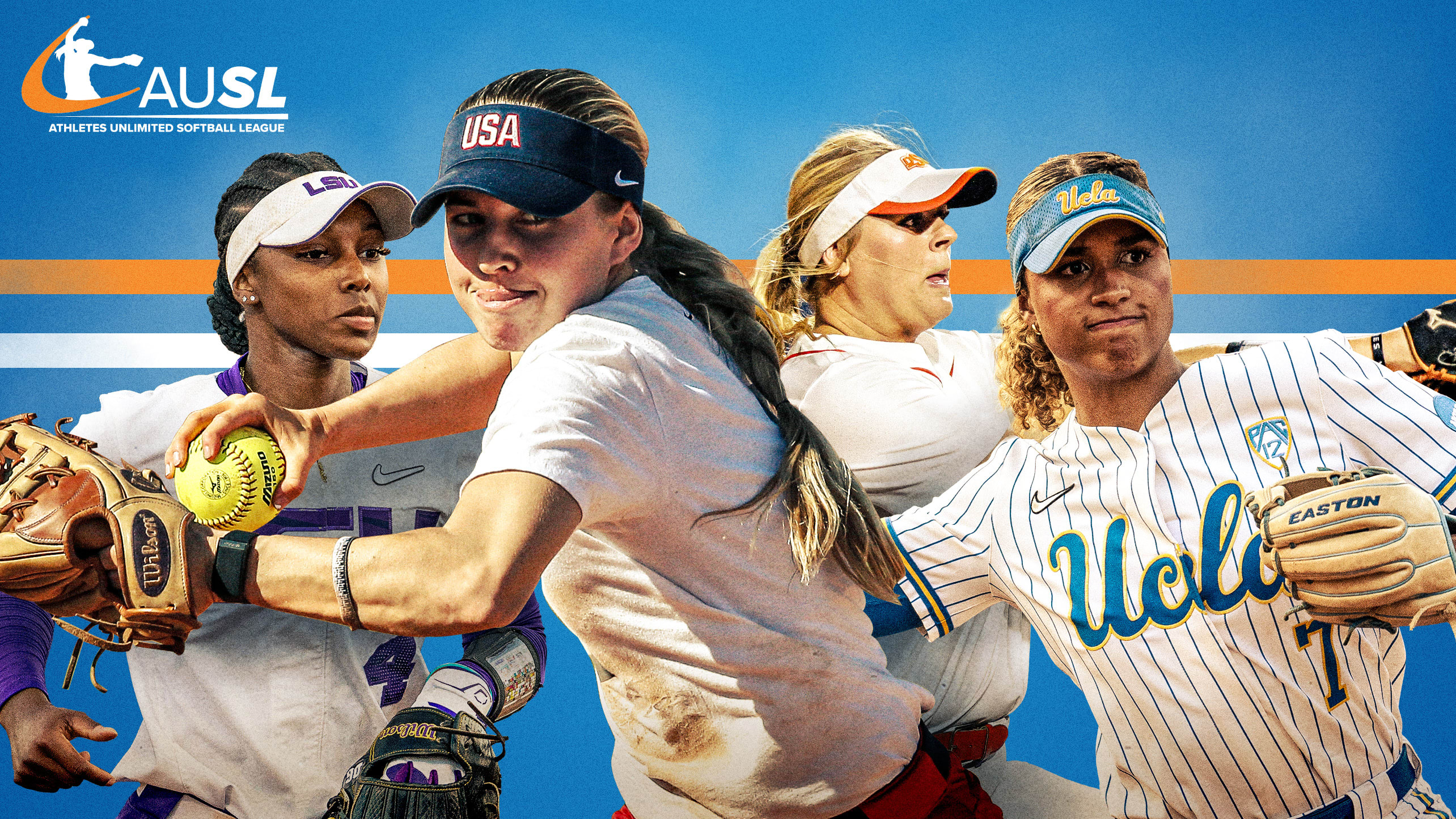 A collage of professional softball players