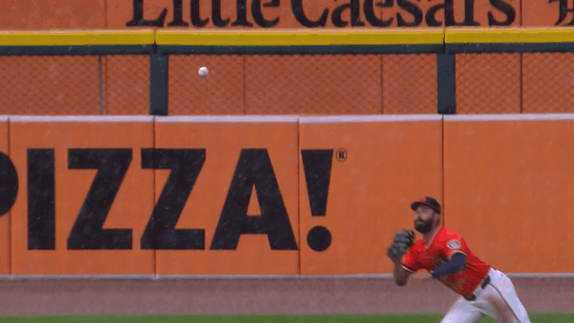 An animated gif of Riley Greene making a diving catch