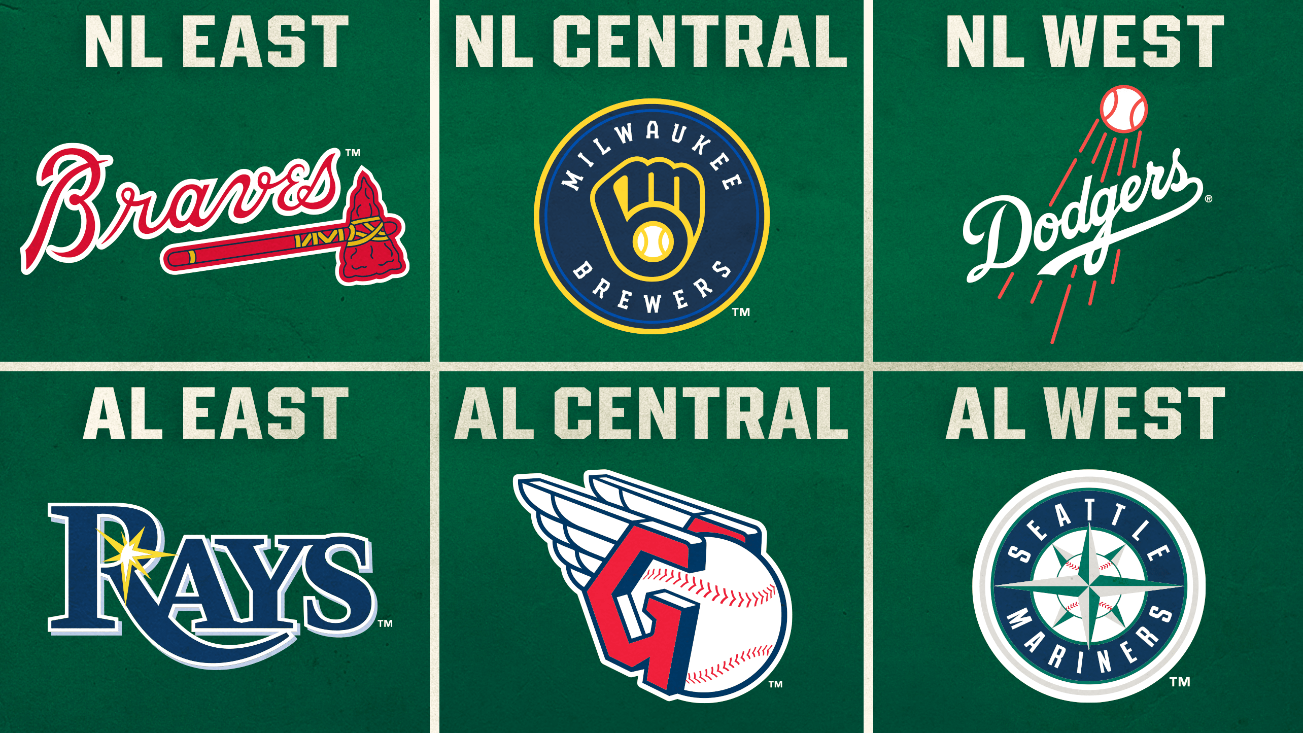 A graphic showing the first-place team in each division