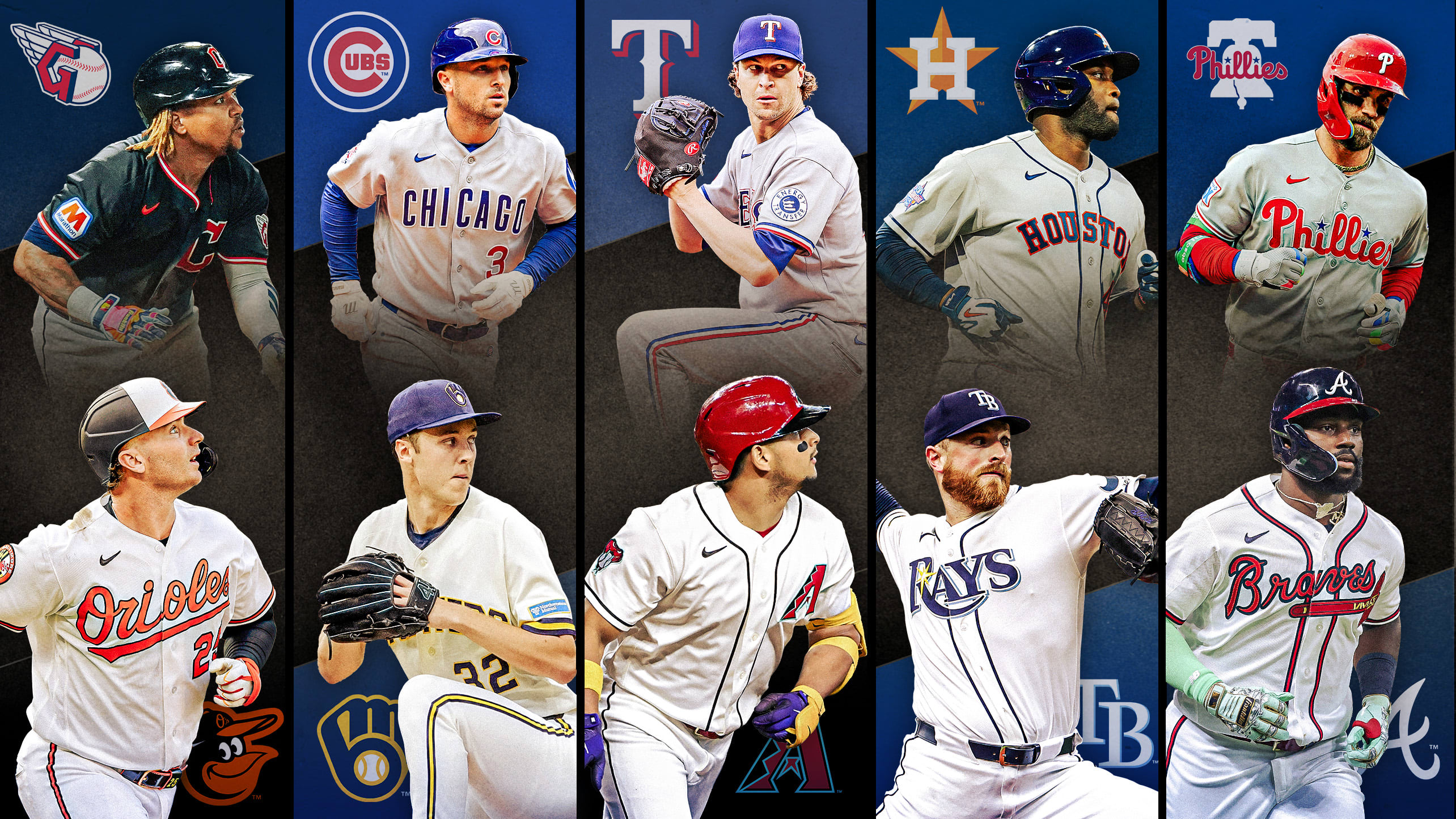 Images of 10 players with their team logos behind them, representing 5 series to watch this week