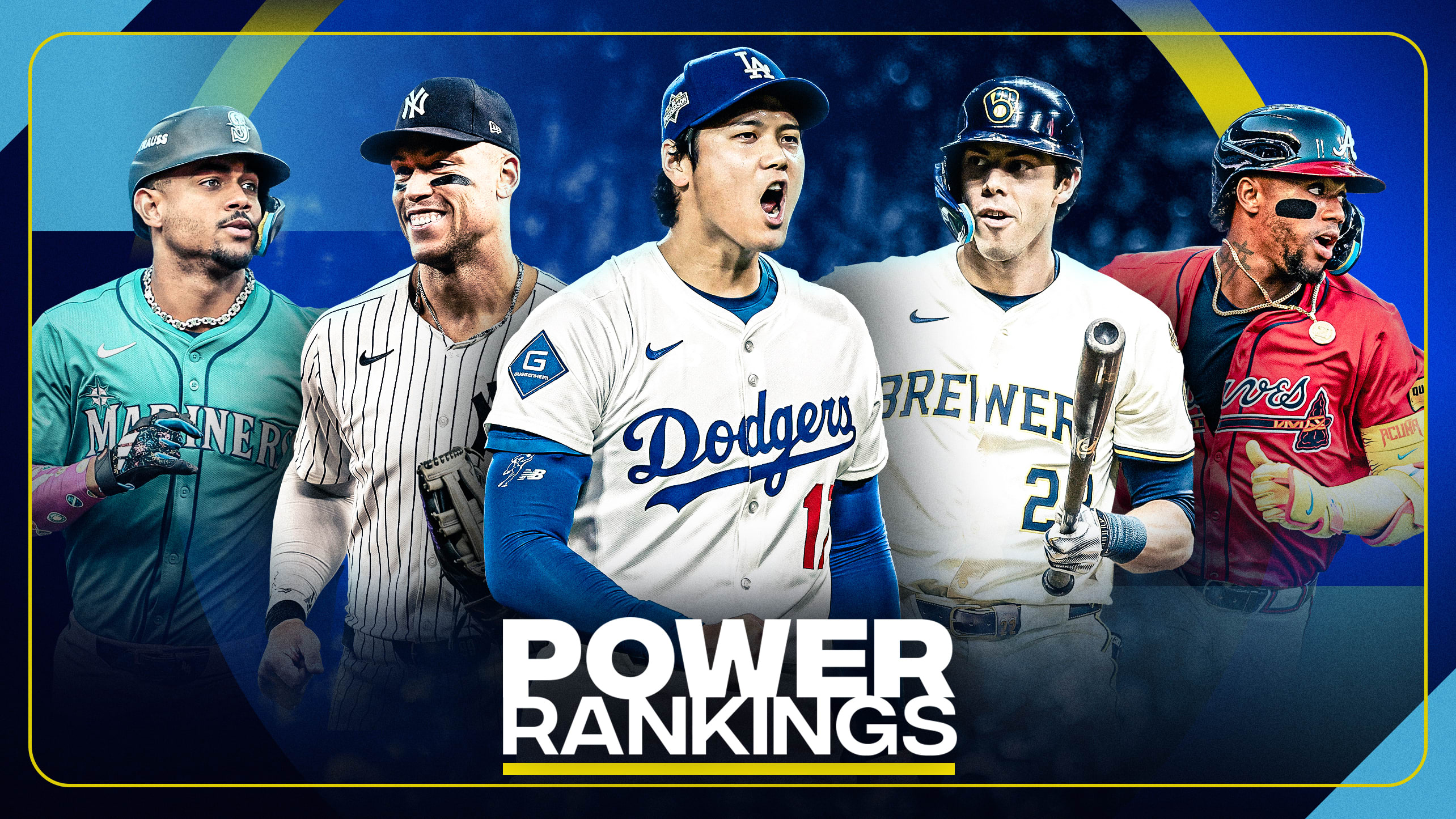 Julio Rodríguez, Aaron Judge, Shohei Ohtani, Christian Yelich and Ronald Acuña Jr. 