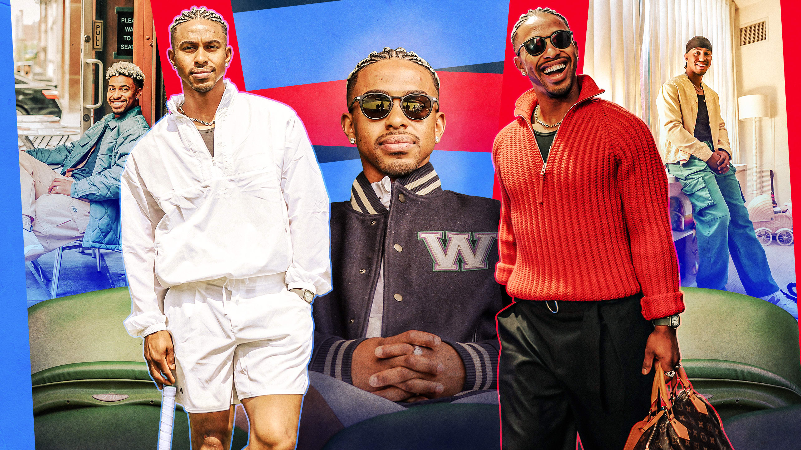 A collage of photos of Francisco Lindor wearing different outfits