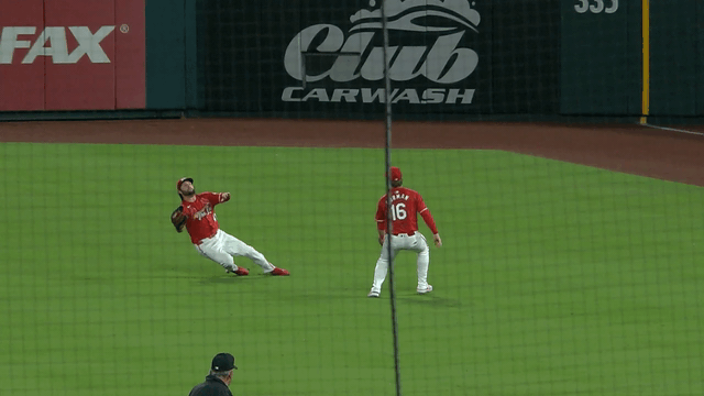 Alec Burleson makes a sliding snag in right field