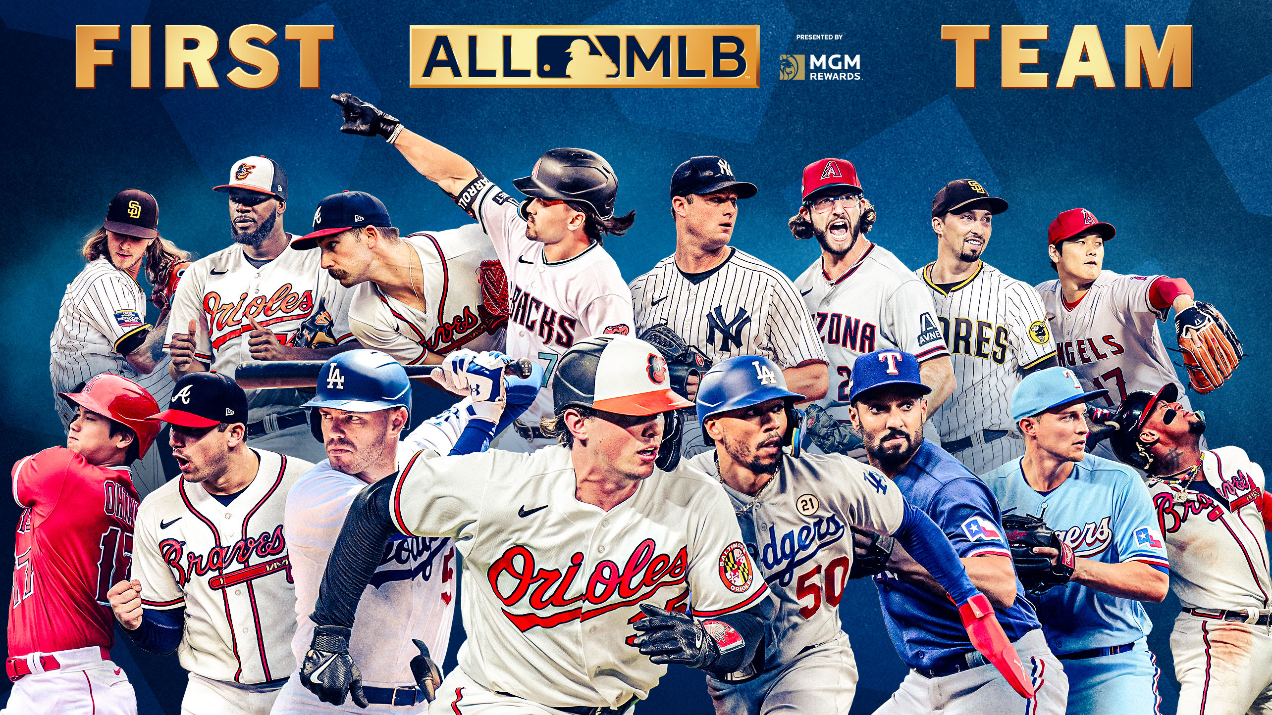 A photo collage showing all the players from the All-MLB First Team