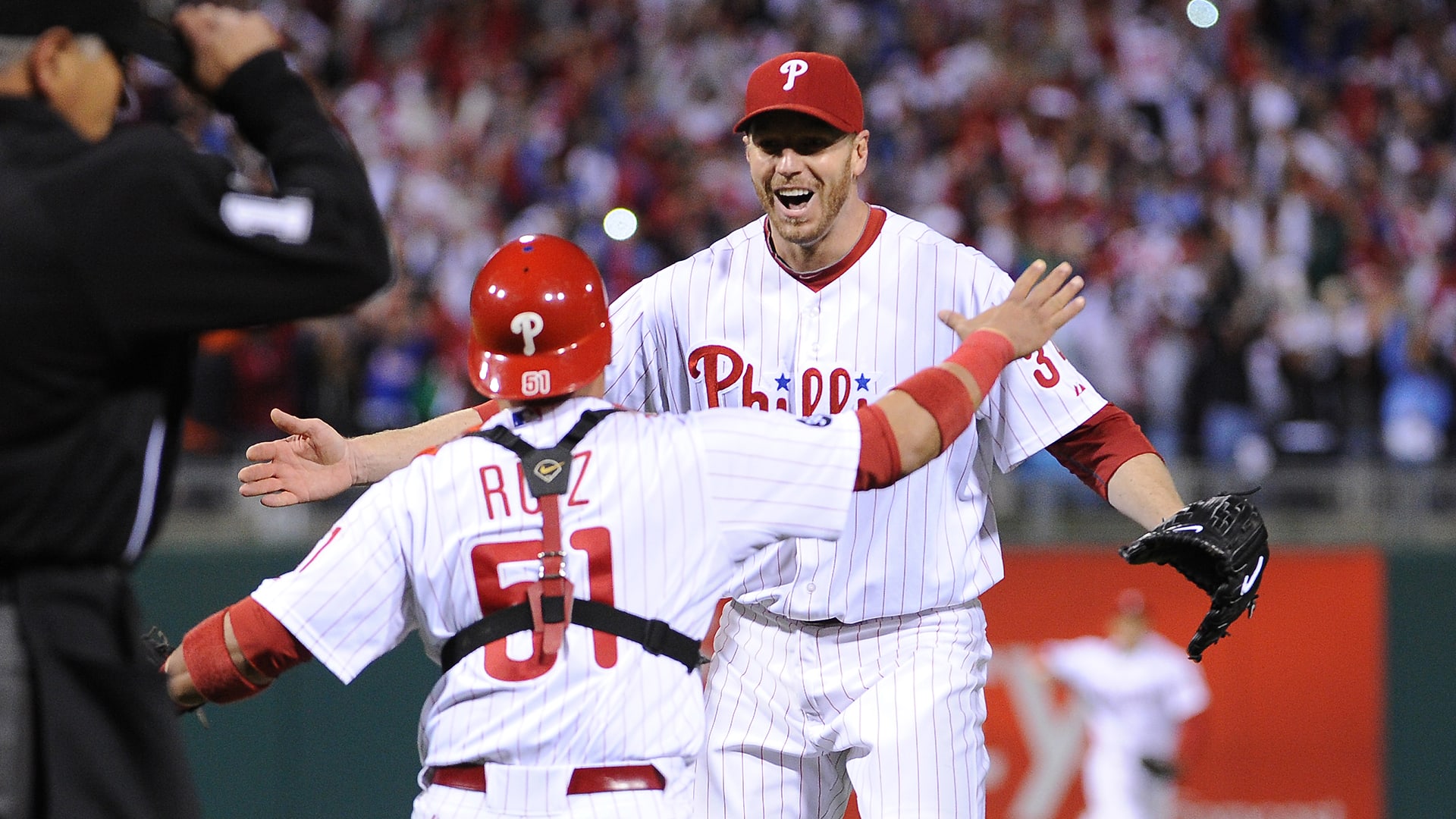 Carlos Ruiz and Roy Halladay celebrate