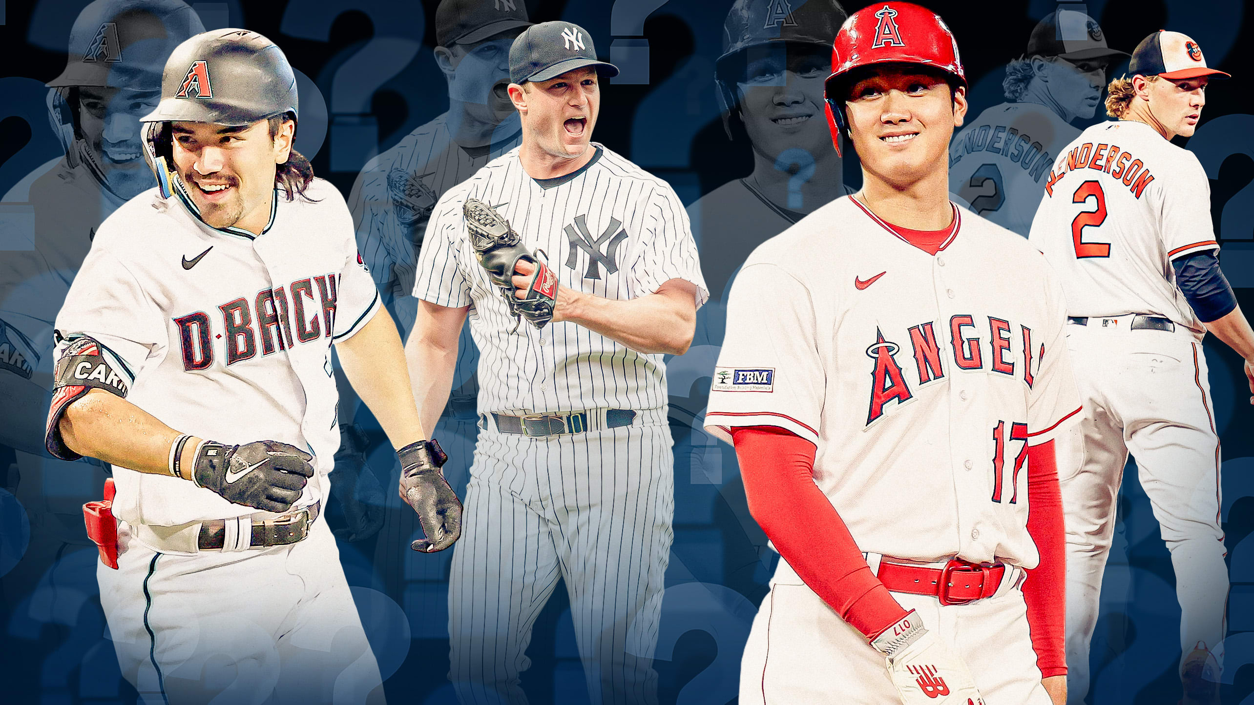 A photo illustration shows Corbin Carroll, Gerrit Cole, Shohei Ohtani and Gunnar Henderson