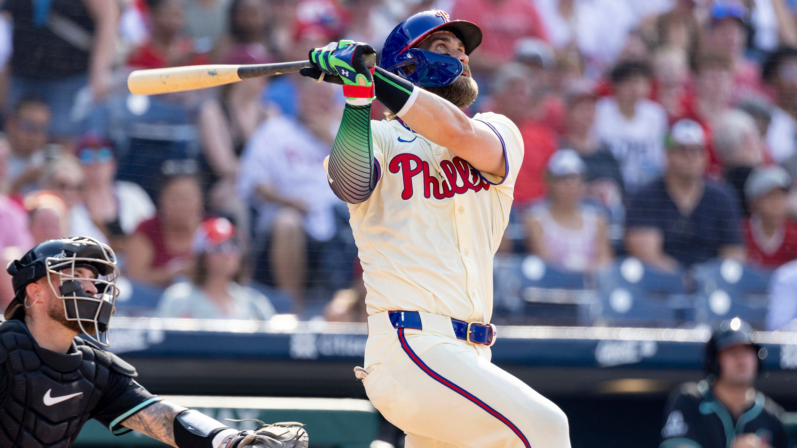 Bryce Harper follows through on a home run