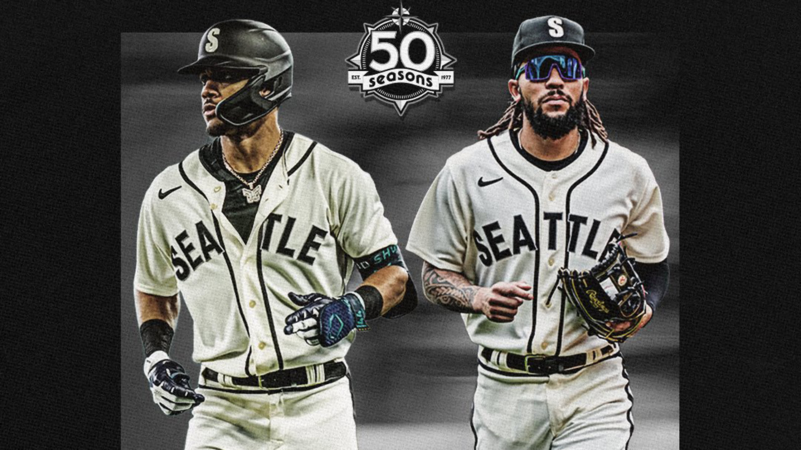 Julio Rodríguez and J.P. Crawford in Seattle Steelheads Negro Leagues throwback jerseys