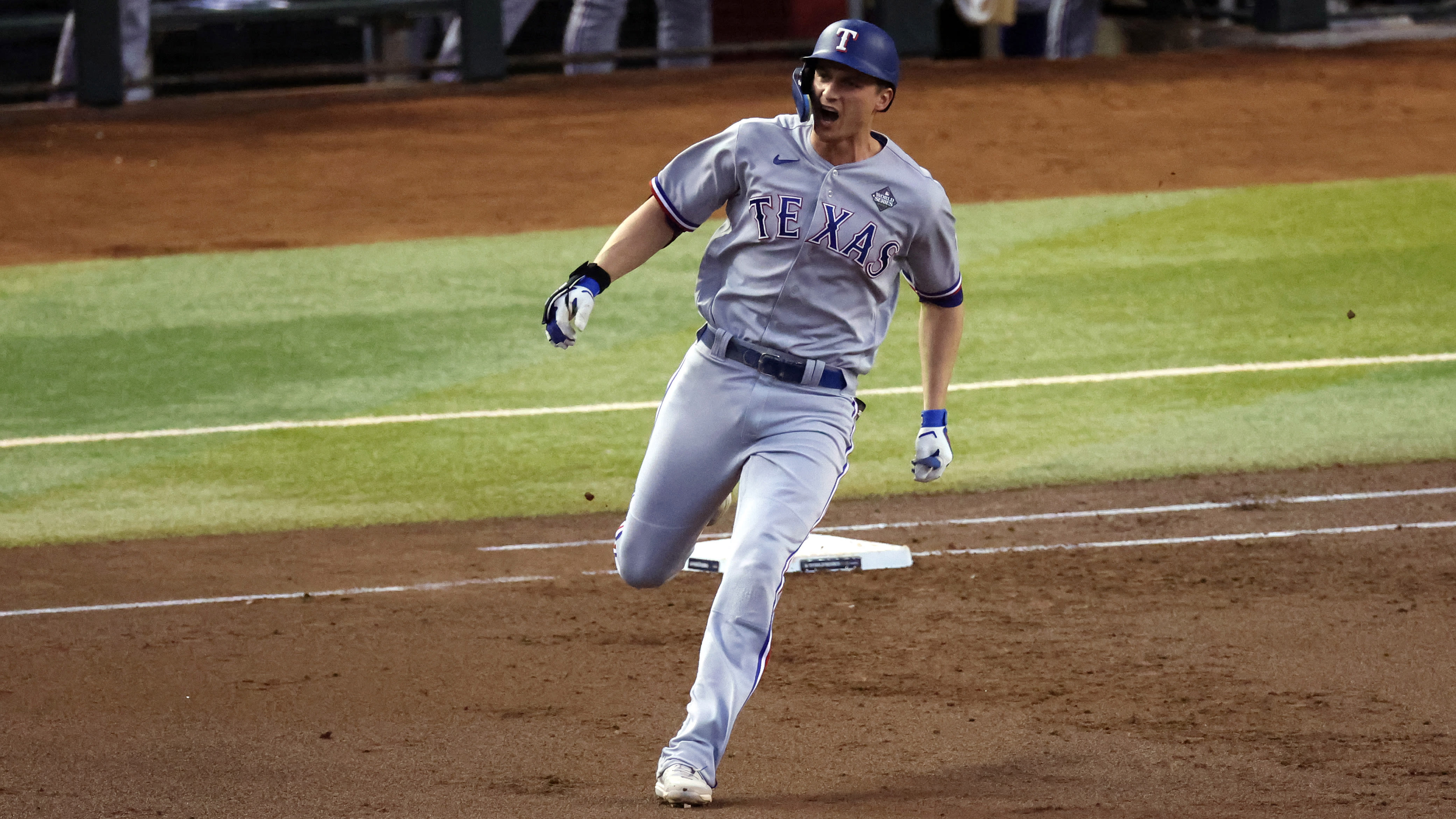 Corey Seager rounds first base after his Game 4 home run