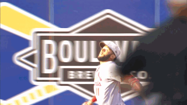 An animated gif of Victor Scott II making a catch against the wall