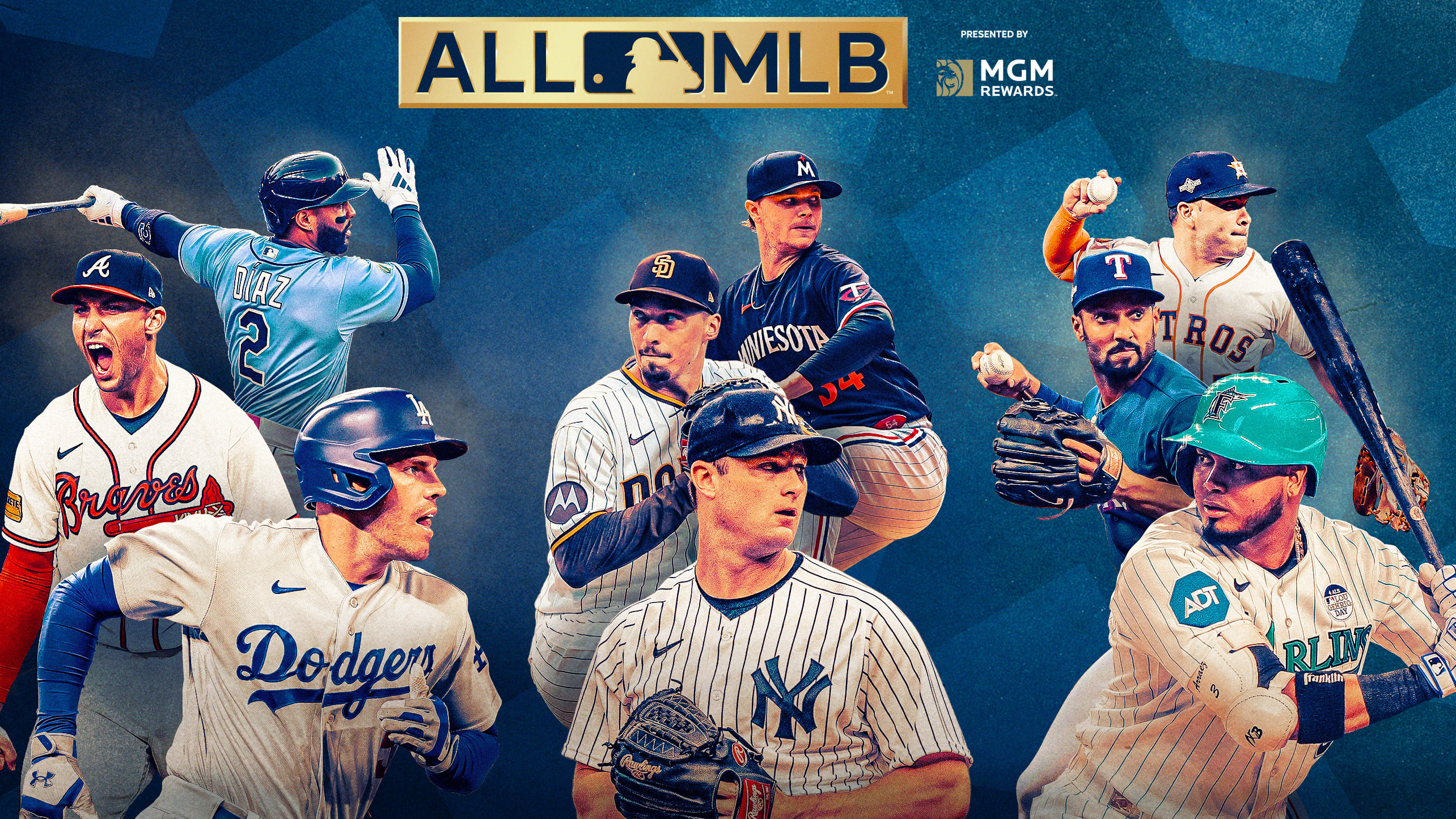 A photo illustration with 9 players on the All-MLB ballot