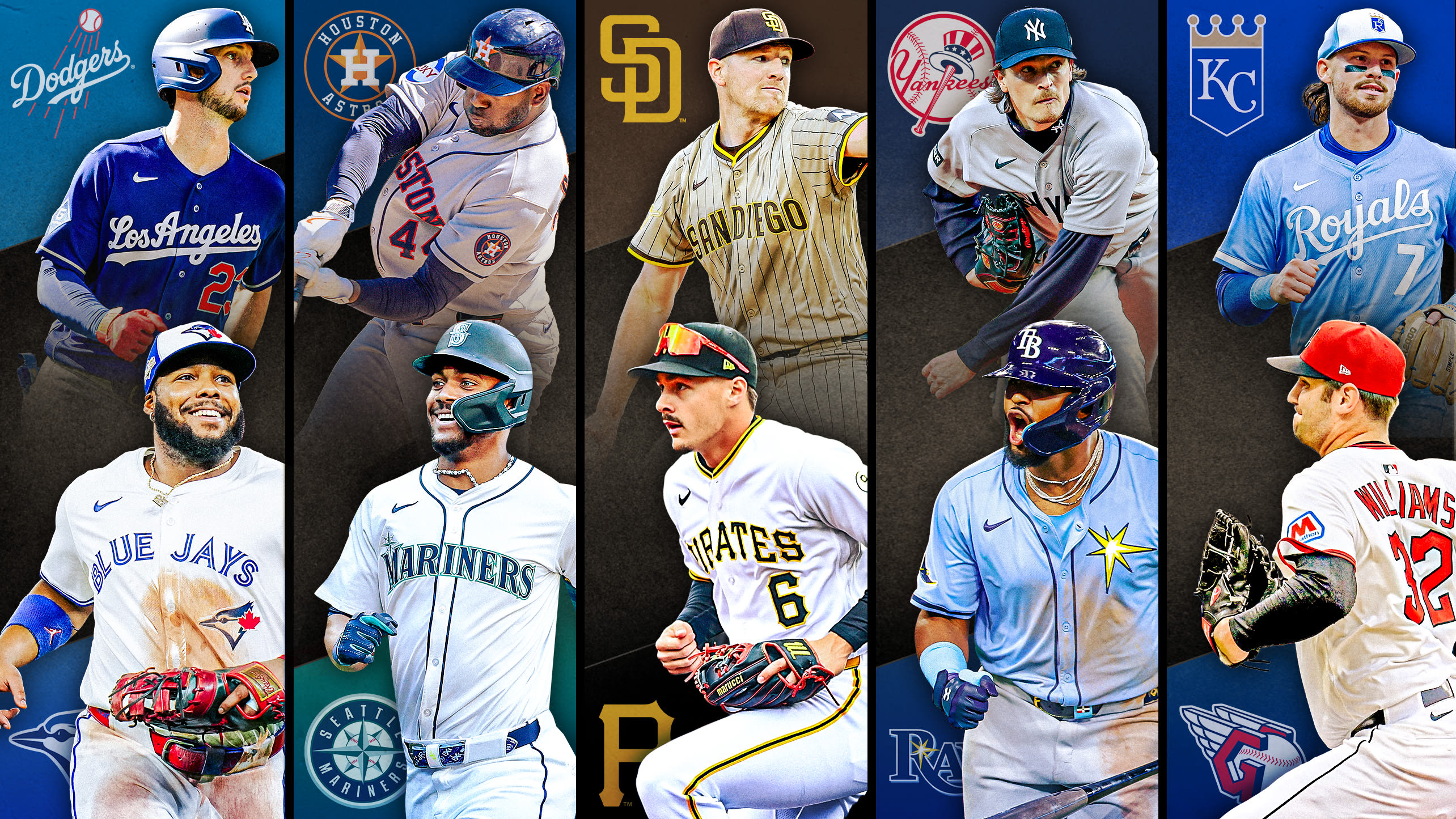 Images of 10 players with their team logos behind them, representing 5 series to watch this week