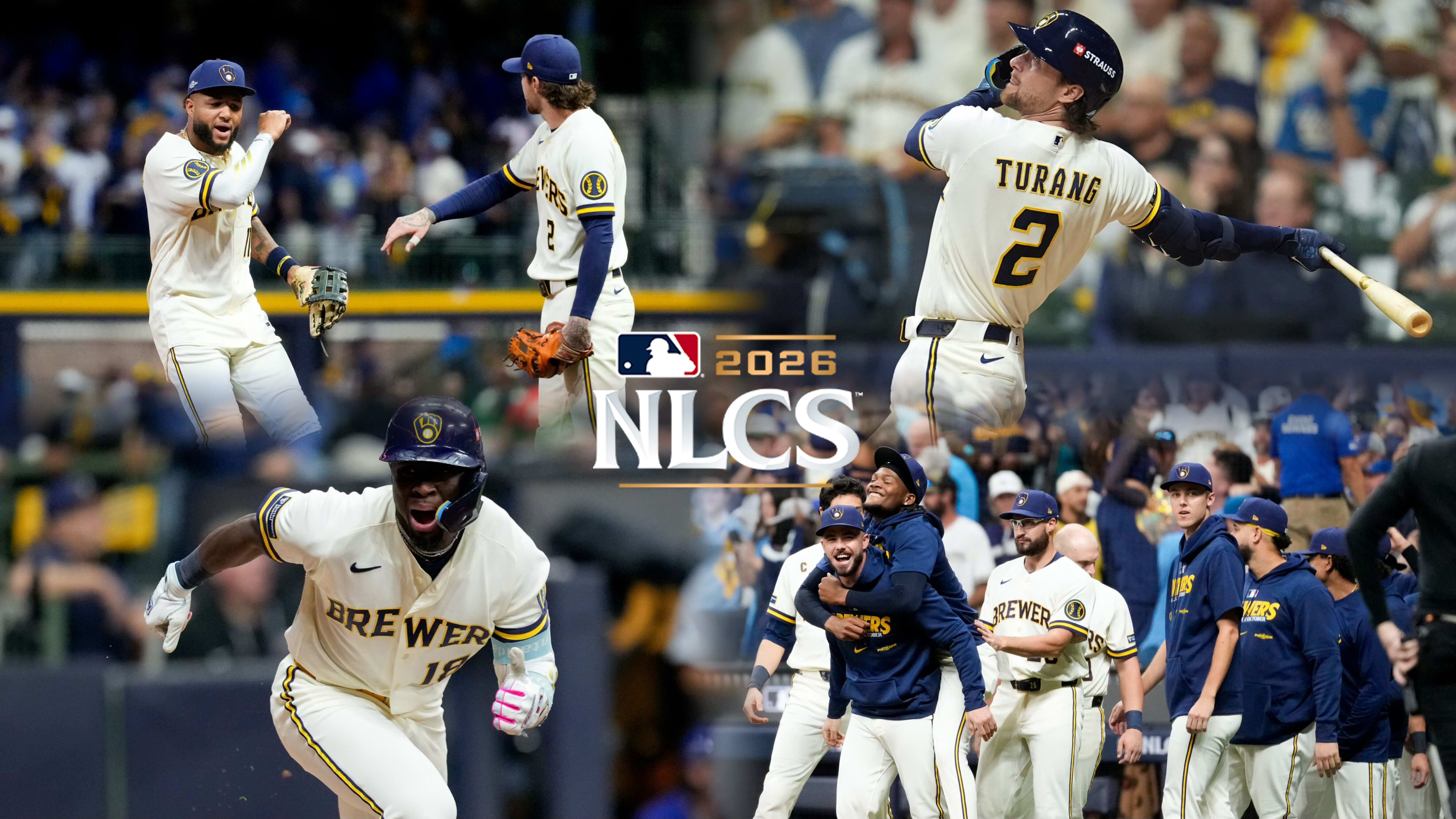 Four images from the Brewers' victory in Game 1 of the NLCS