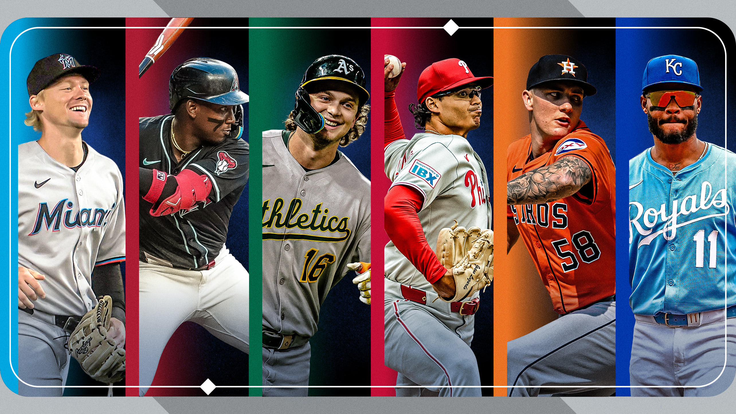 Kyle Stowers, Geraldo Perdomo, Nick Kurtz, Jesús Luzardo, Hunter Brown and Maikel Garcia