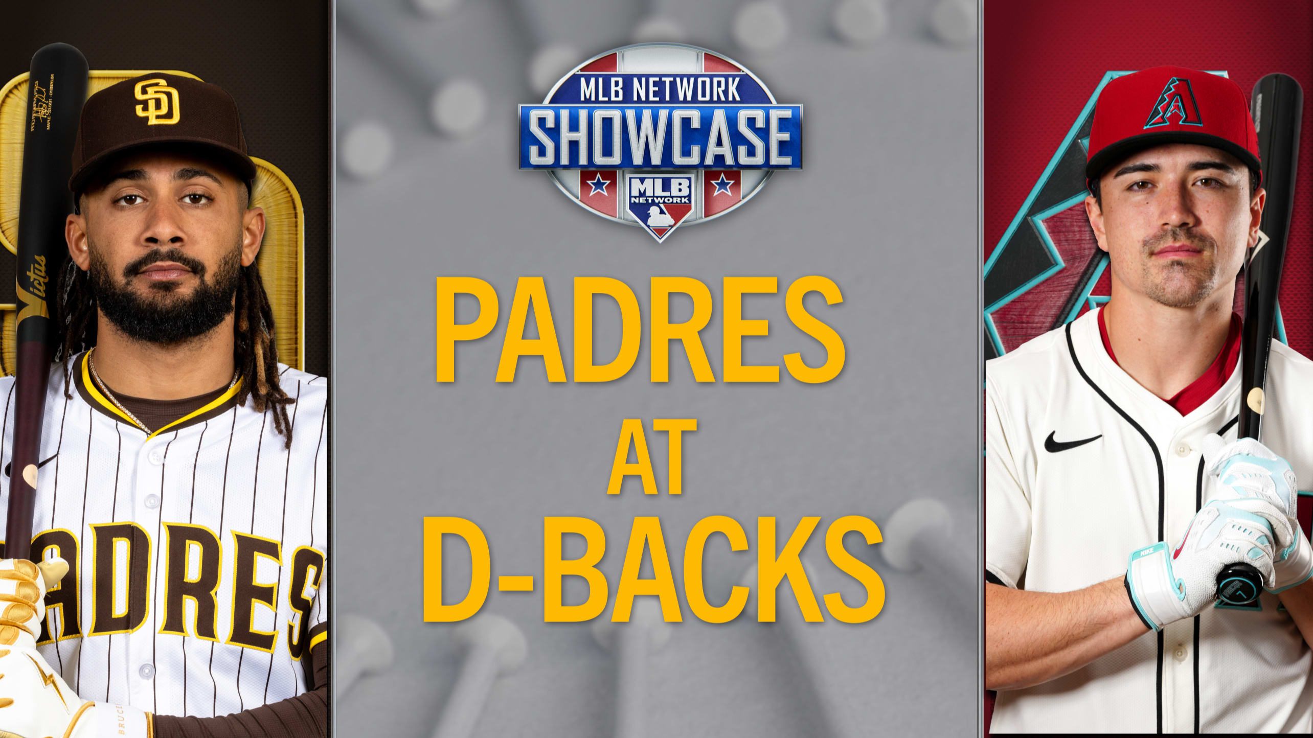 Images of Fernando Tatis Jr. and Corbin Carroll and the MLB Network Showcase logo