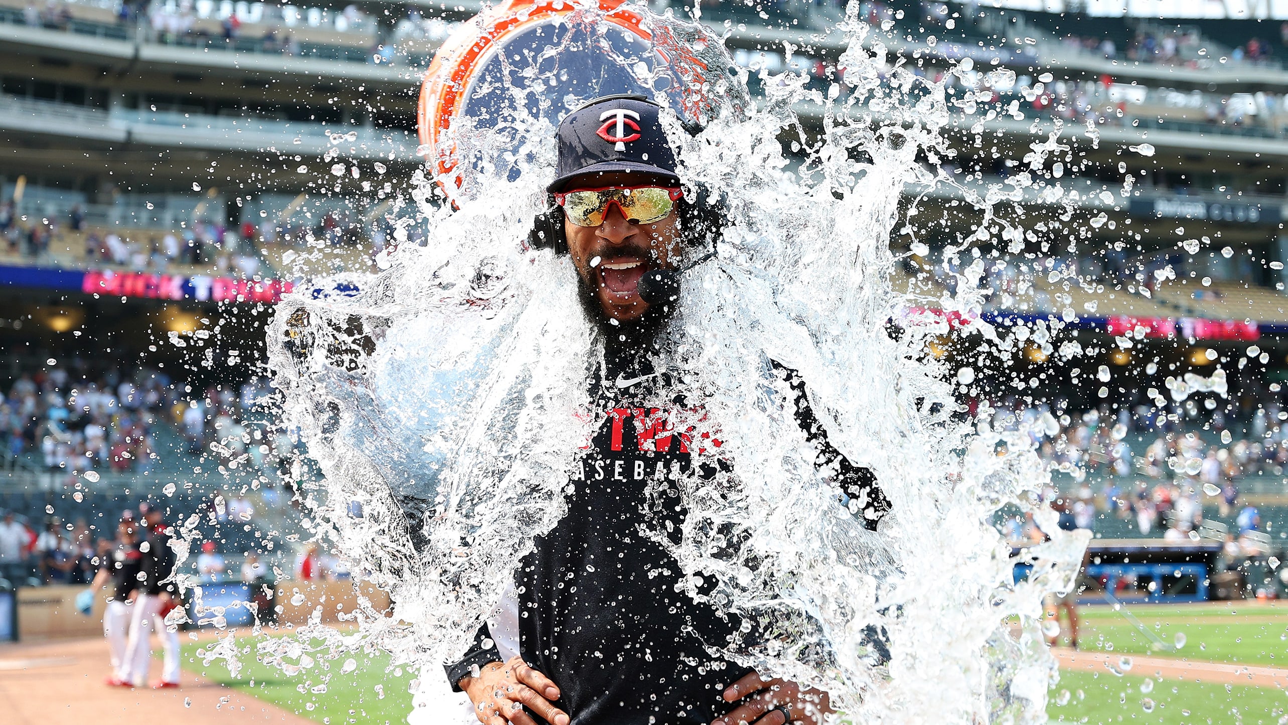 Byron Buxton enjoys a celebratory cooldown after hitting for the cycle