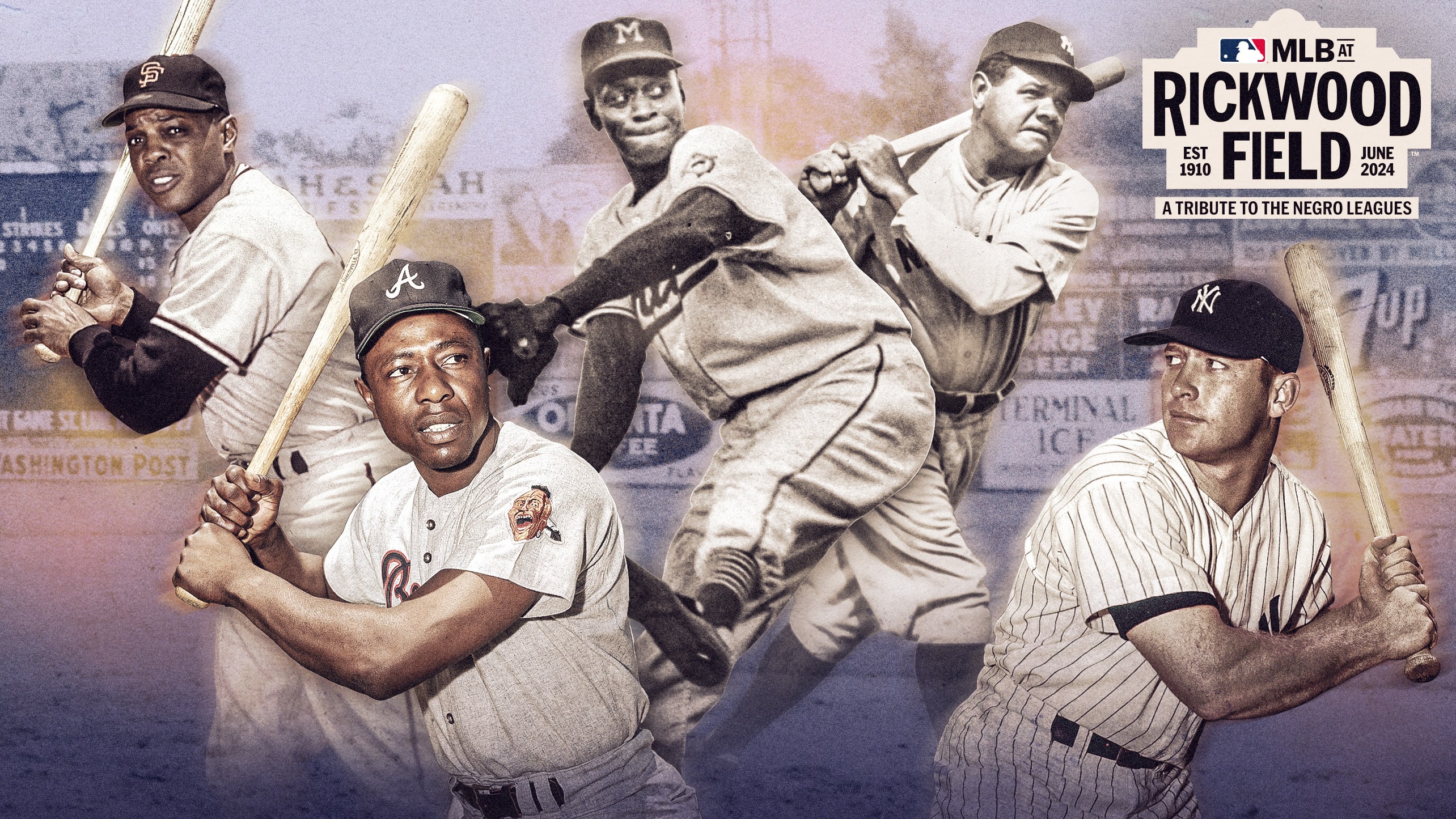 Willie Mays, Hank Aaron, Satchel Paige, Babe Ruth and Mickey Mantle