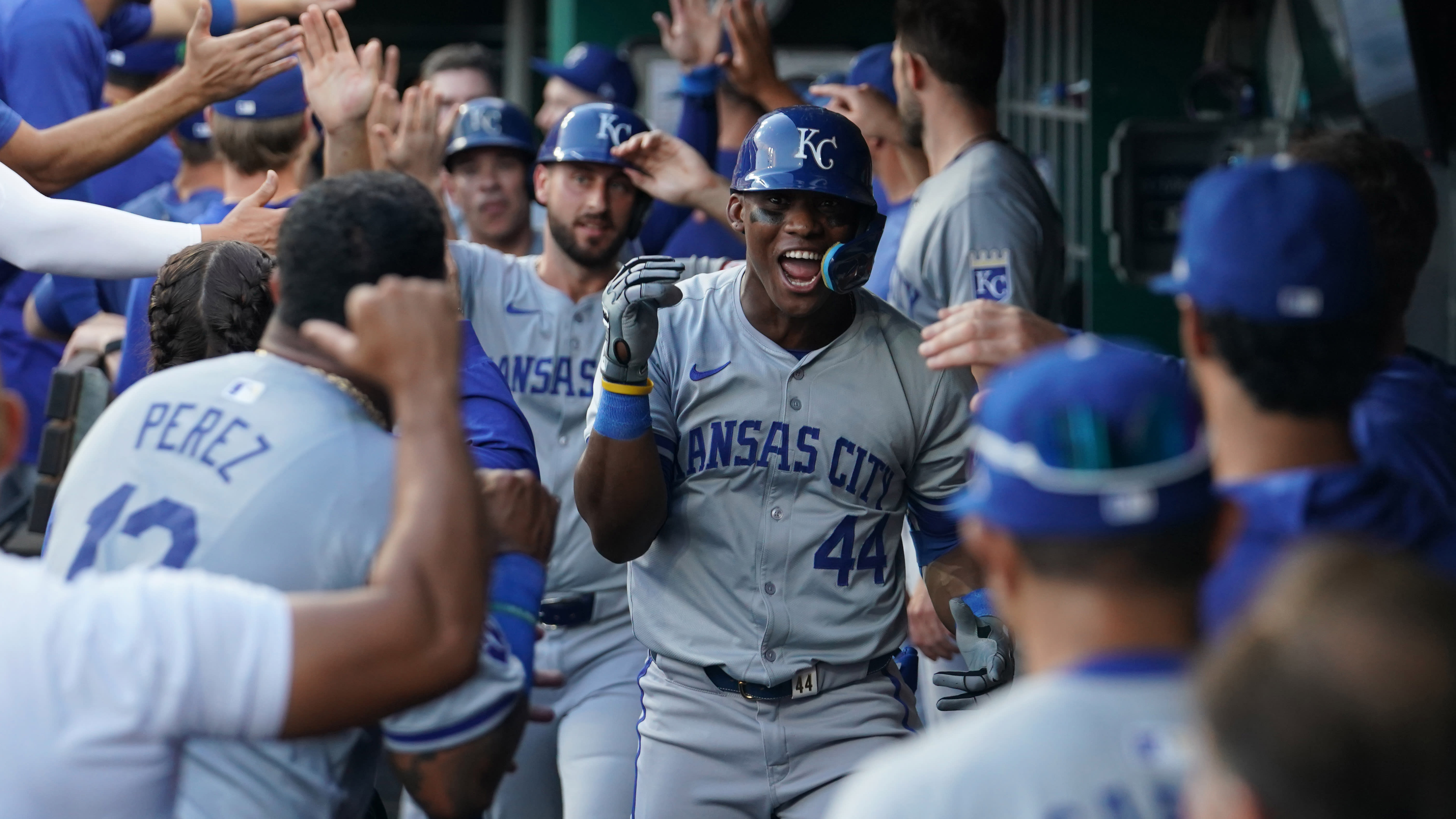 Dairon Blanco is greeted in the dugout after a home run