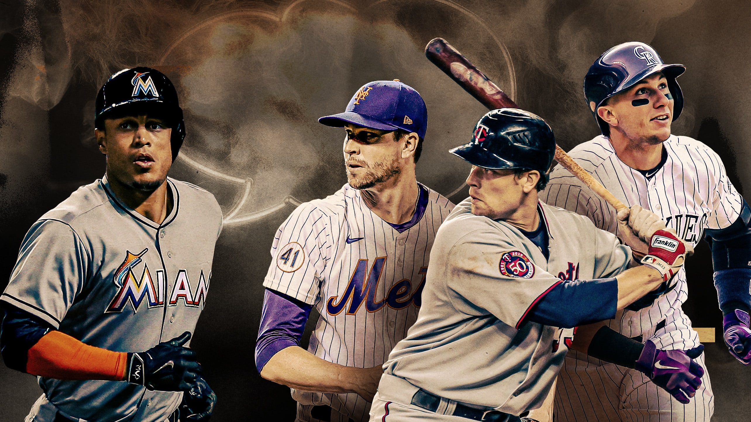 Giancarlo Stanton, Jacob deGrom, Justin Morneau and Troy Tulowitzki