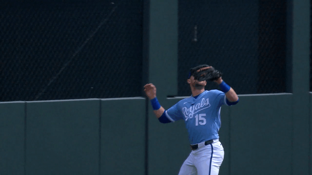 An animated gif of Lane Thomas making a leaping catch