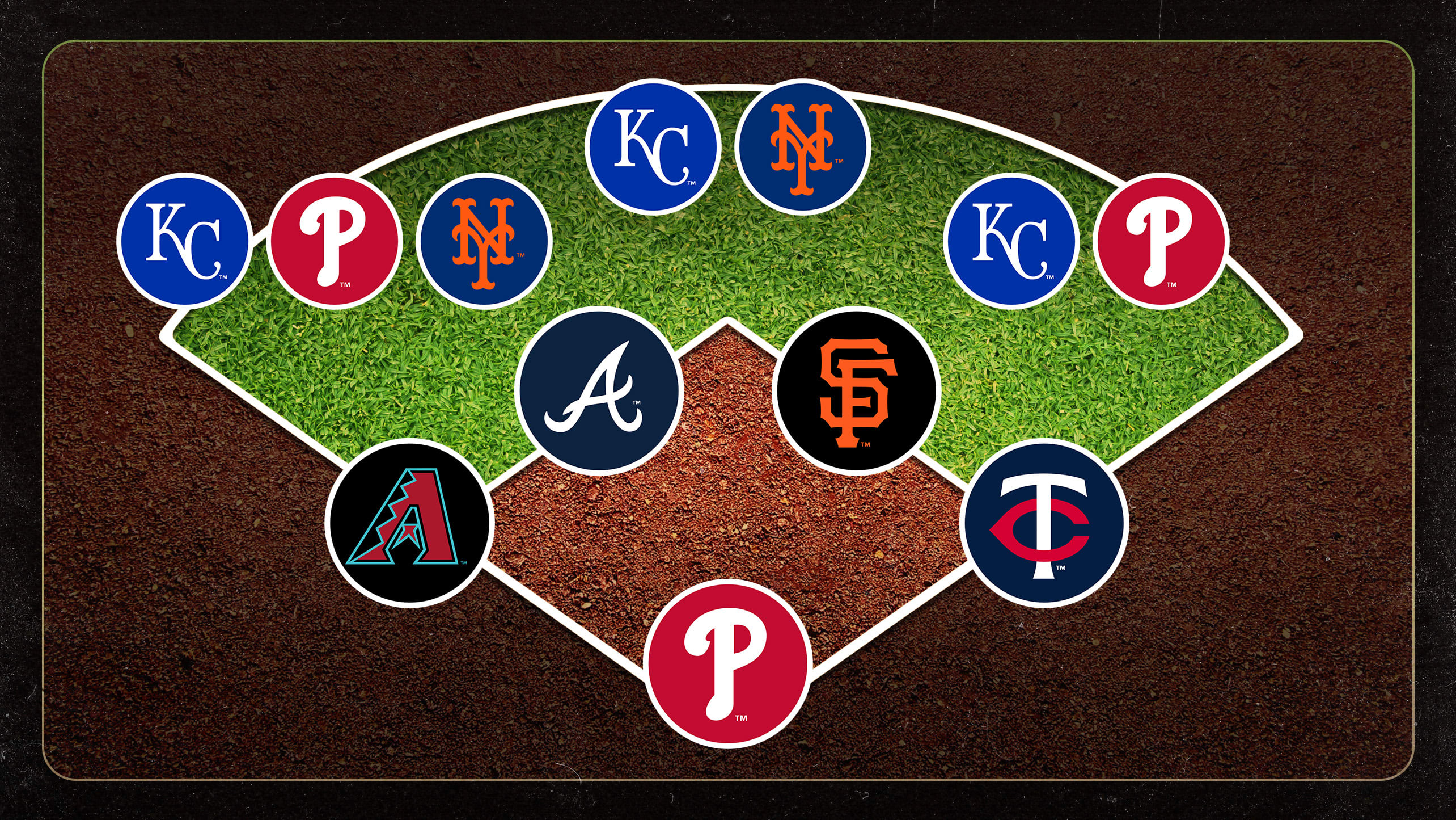 A diamond with team logos at each position