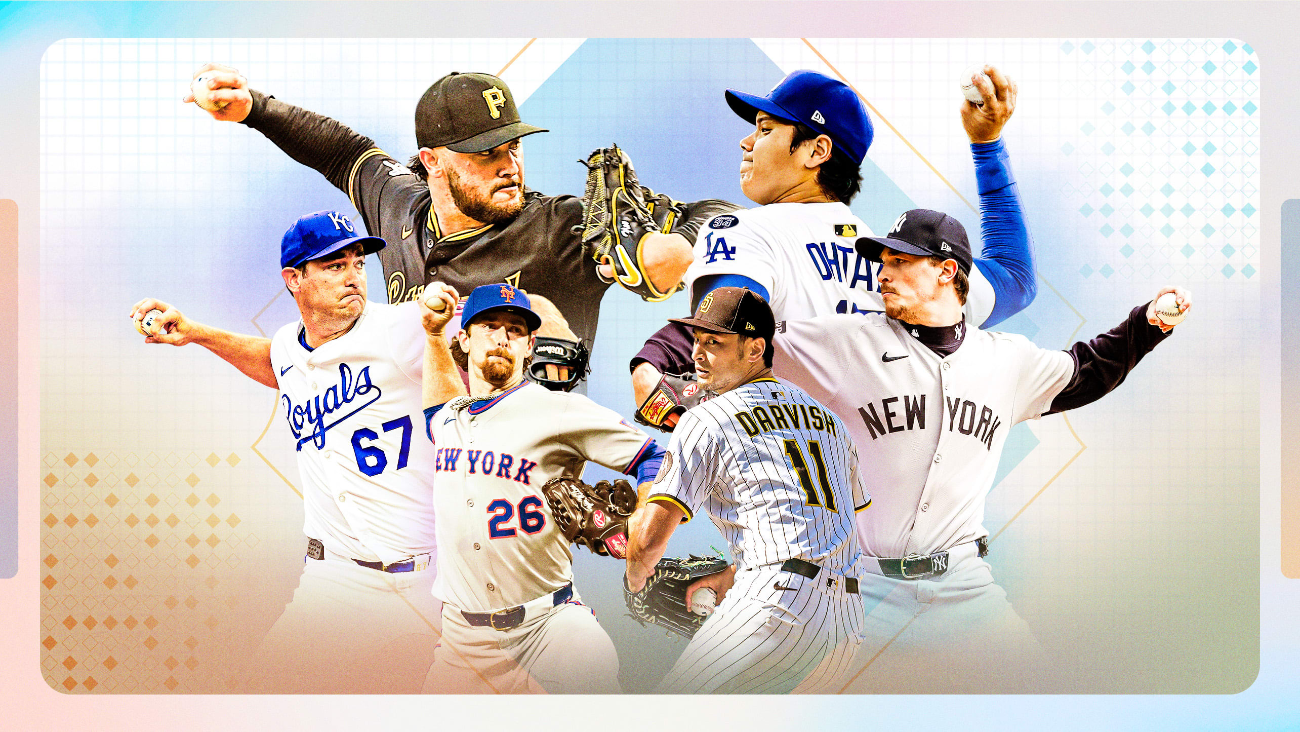 Seth Lugo, Paul Skenes, Nolan McLean, Yu Darvish, Shohei Ohtani and Max Fried