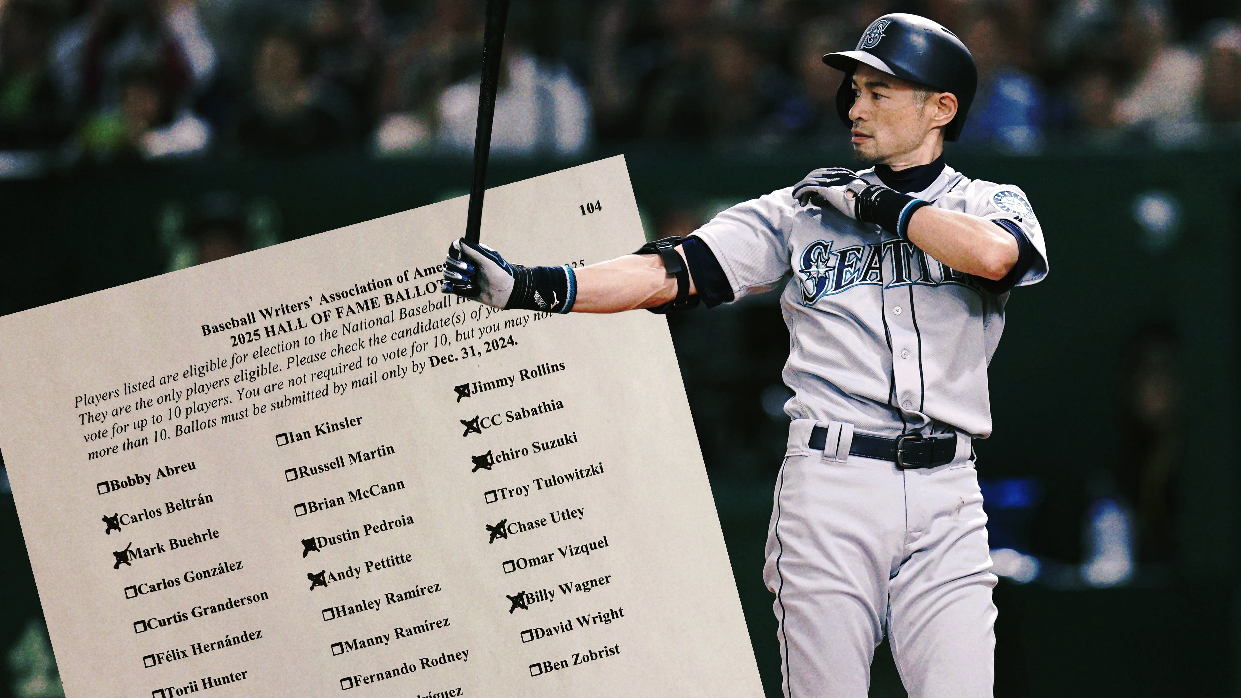 Ichiro Suzuki next to a Hall of Fame ballot