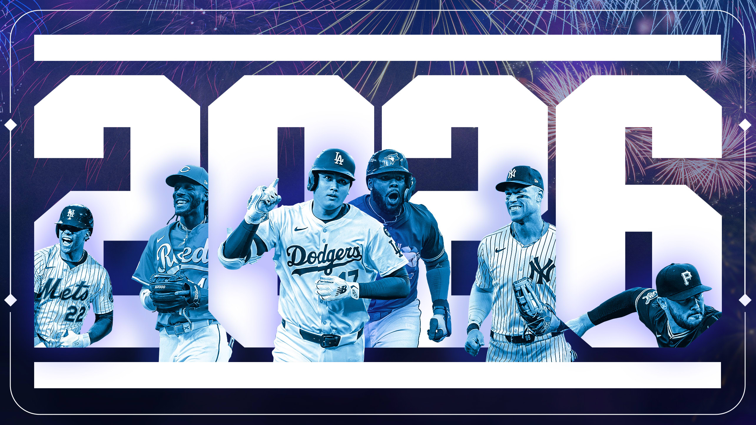 Juan Soto, Elly De La Cruz, Shohei Ohtani, Vladimir Guerrero Jr., Aaron Judge and Paul Skenes