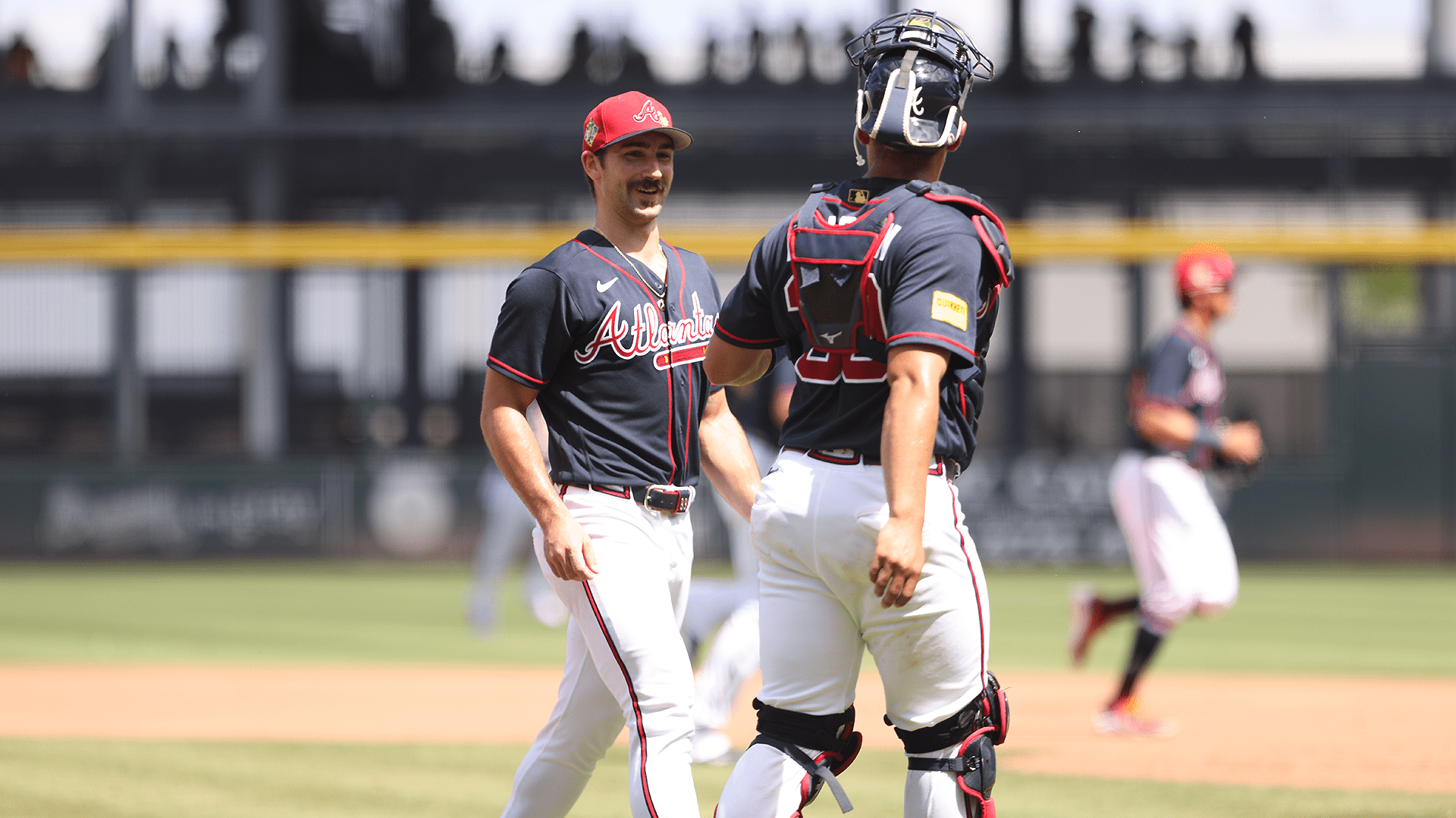 Spencer Strider walks off the mound after his first spring start