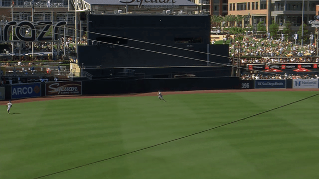 An animated gif of A.J. Ewing making a running catch