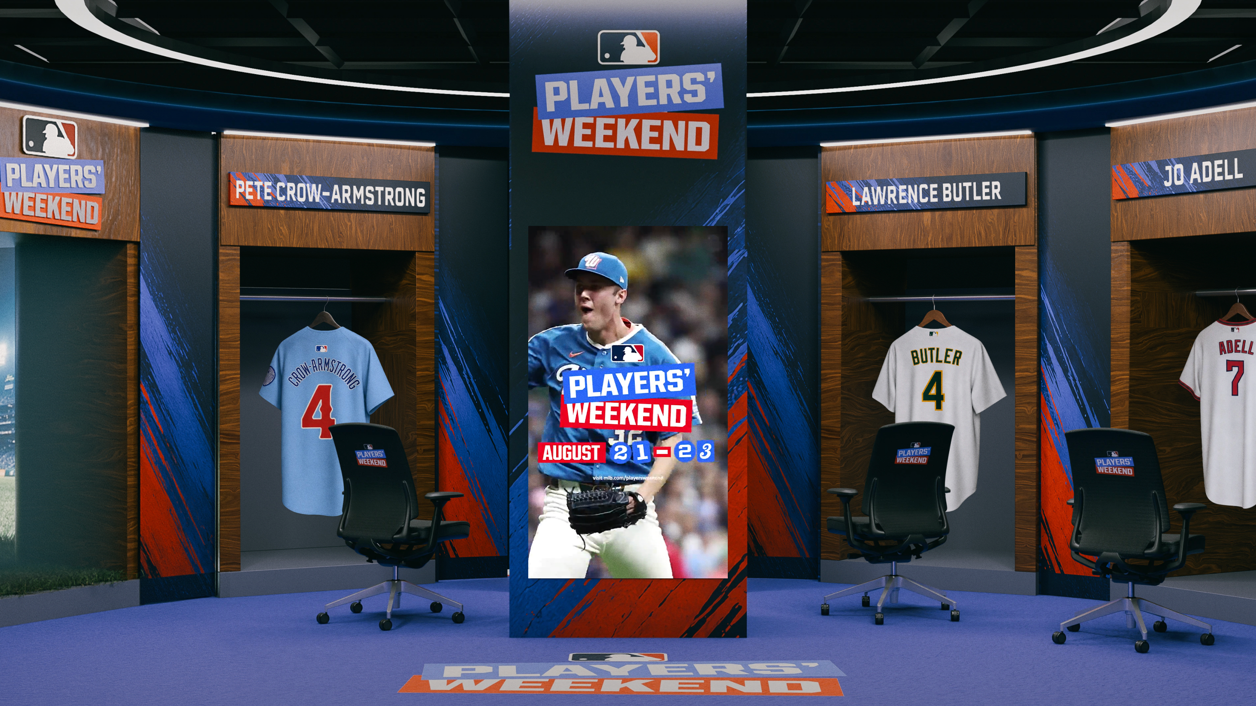 A graphic depiction of a locker room with Players' Weekend written at the top