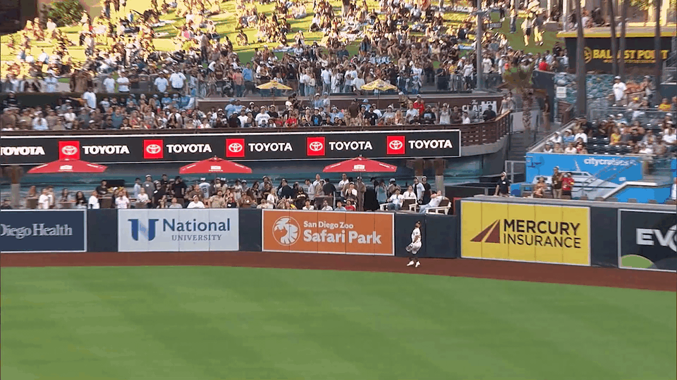 An animated gif of Fernando Tatis Jr. robbing a home run