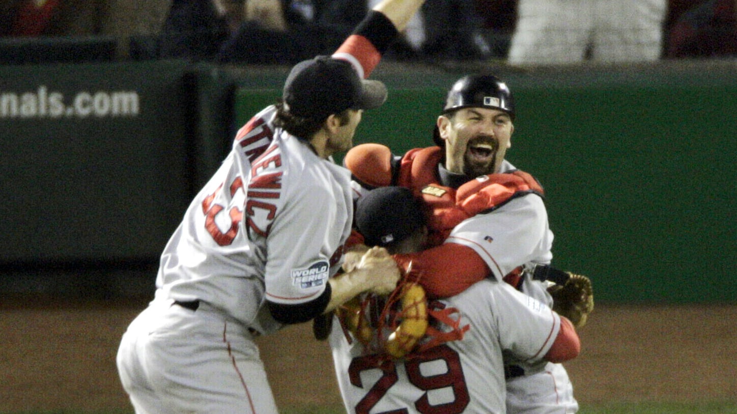 The Red Sox celebrating winning the 2004 World Series