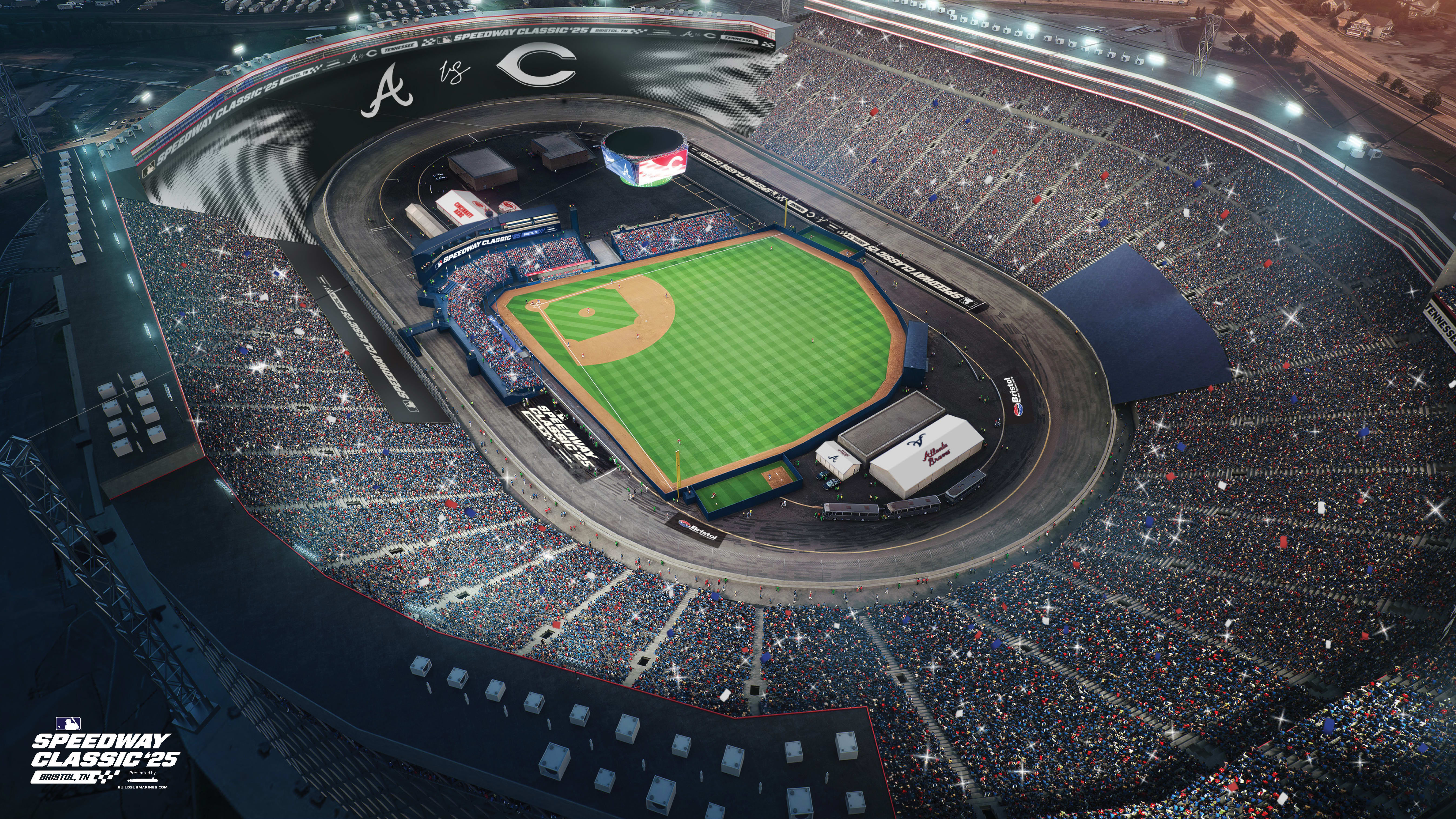 Rendering of historic Bristol Motor Speedway for the MLB Speedway Classic '25 game