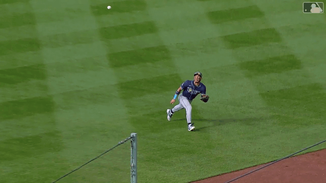An animated gif of José Caballero making a diving catch