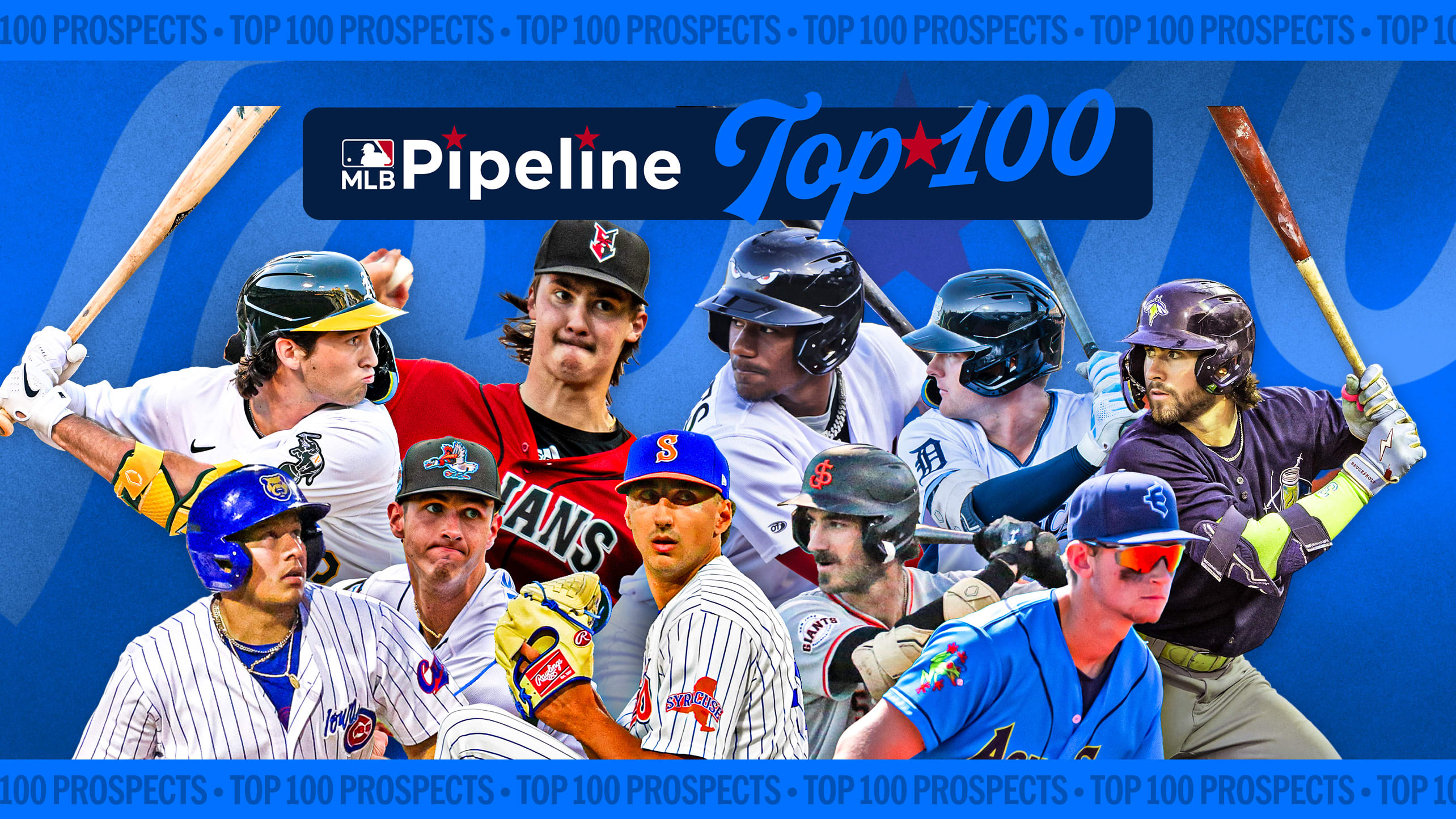 A collage of 10 players from the Top 100 Prospects list