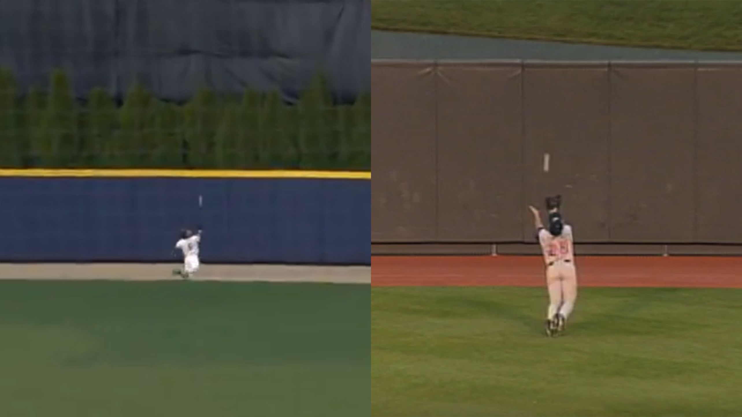 Two catches made while diving onto the warning track