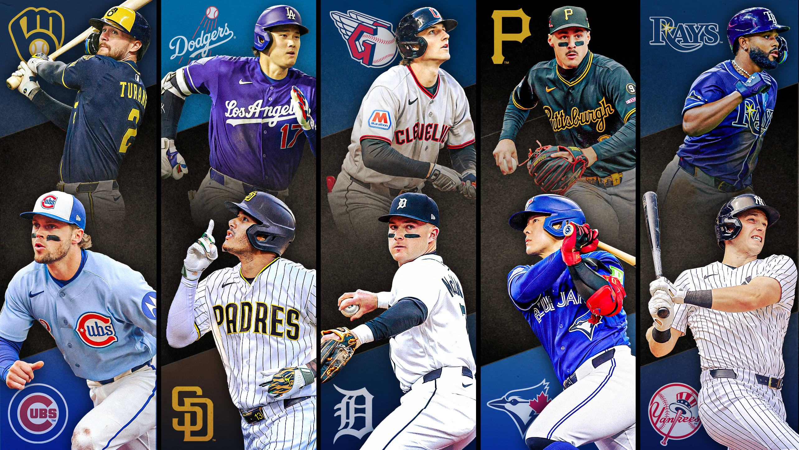 Images of 10 players with their team logos behind them, representing 5 series to watch this week
