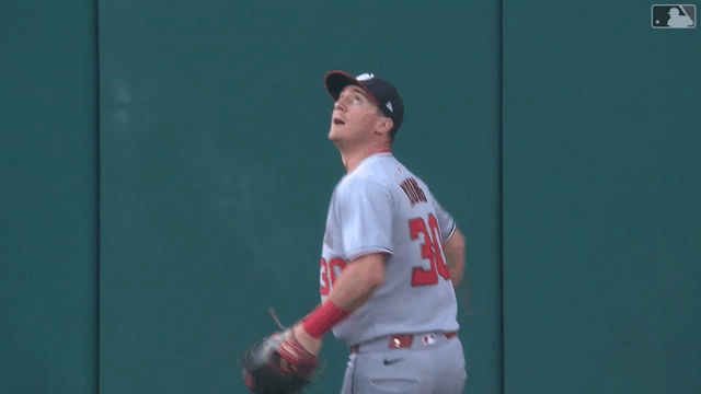 An animated gif of Jacob Young making a leaping catch