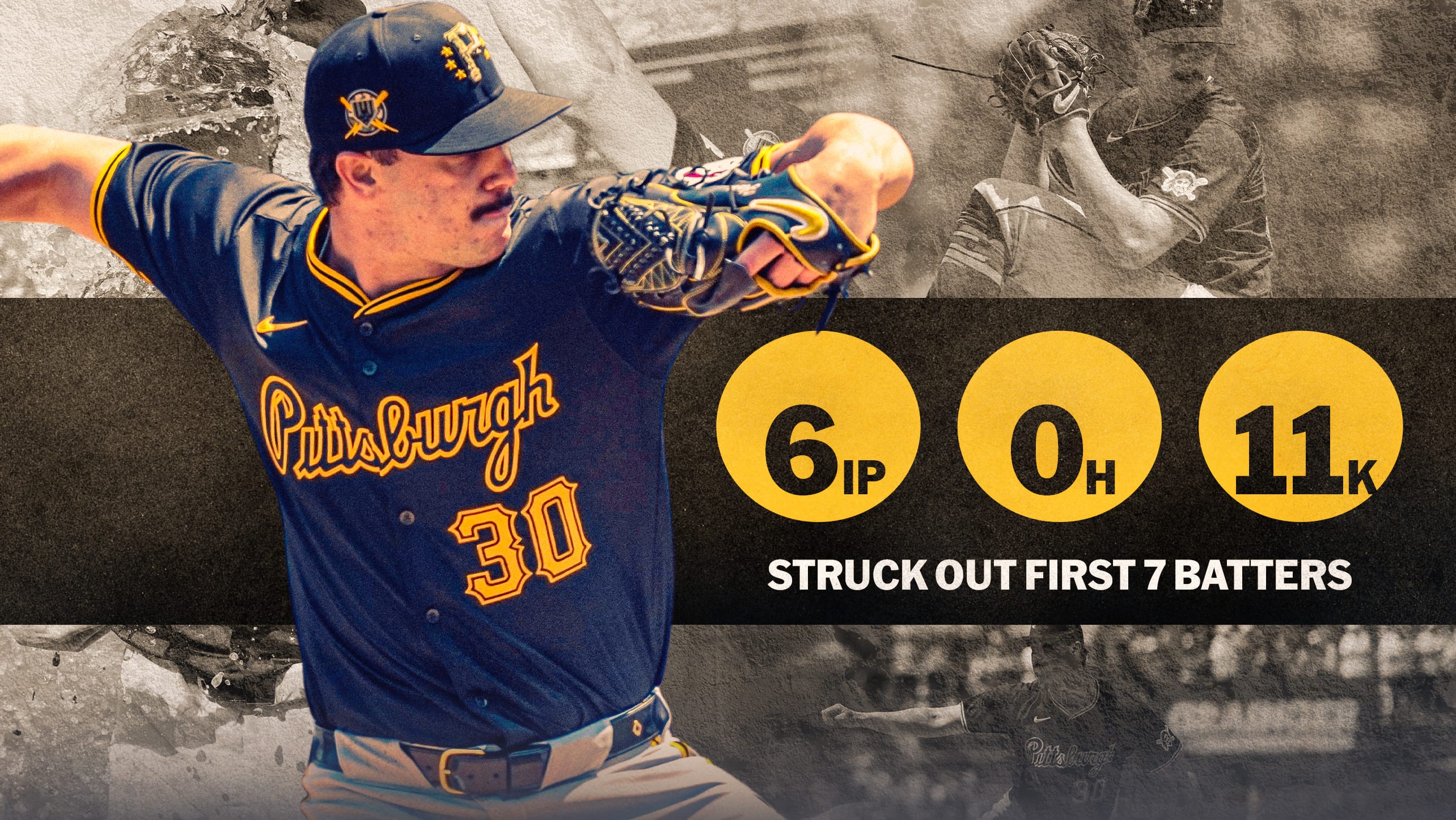 Paul Skenes' second start: 6 innings, 0 hits, 11 K's, including the first 7 batters