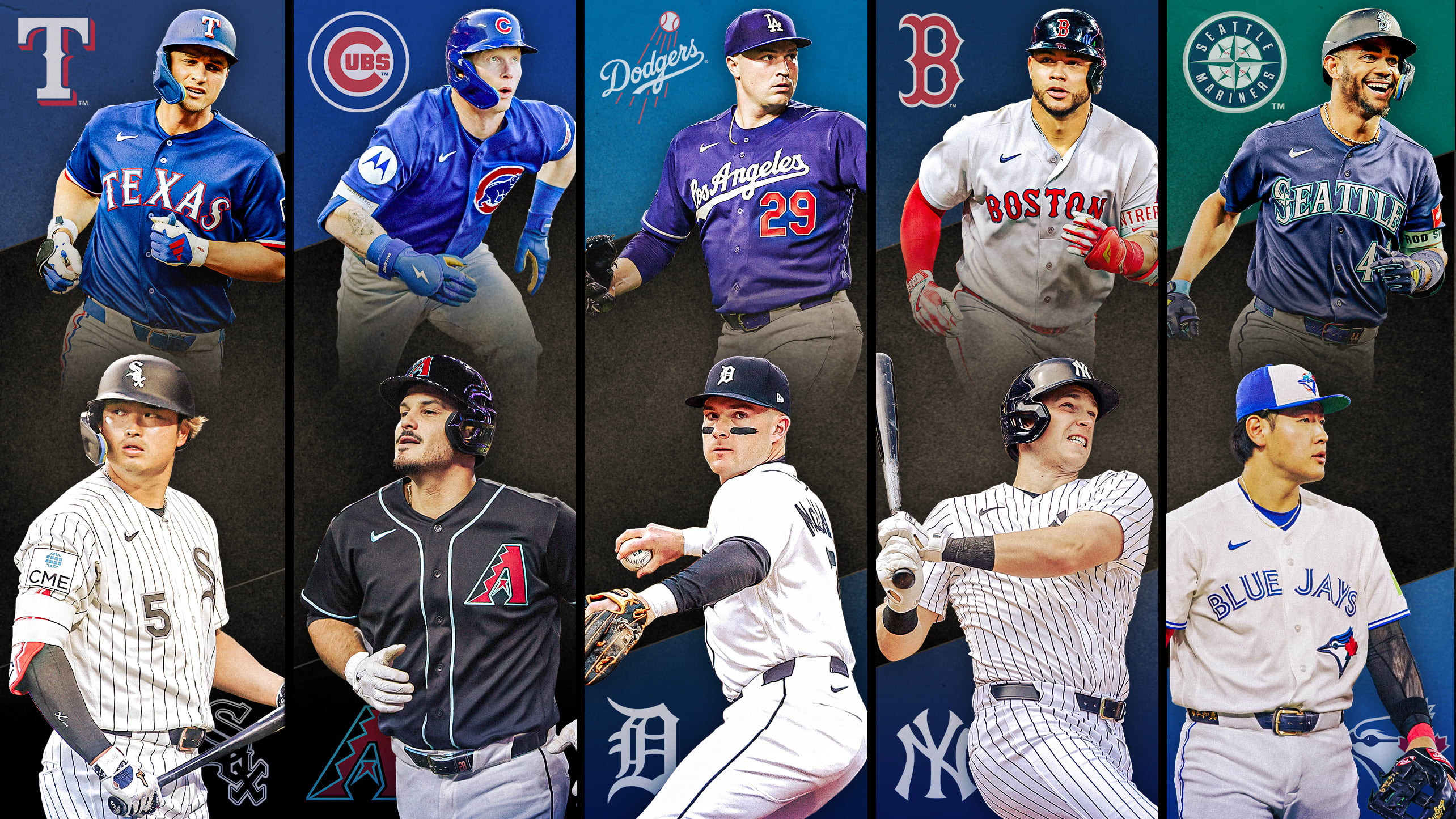 Images of 10 players with their team logos behind them, representing 5 series to watch this week
