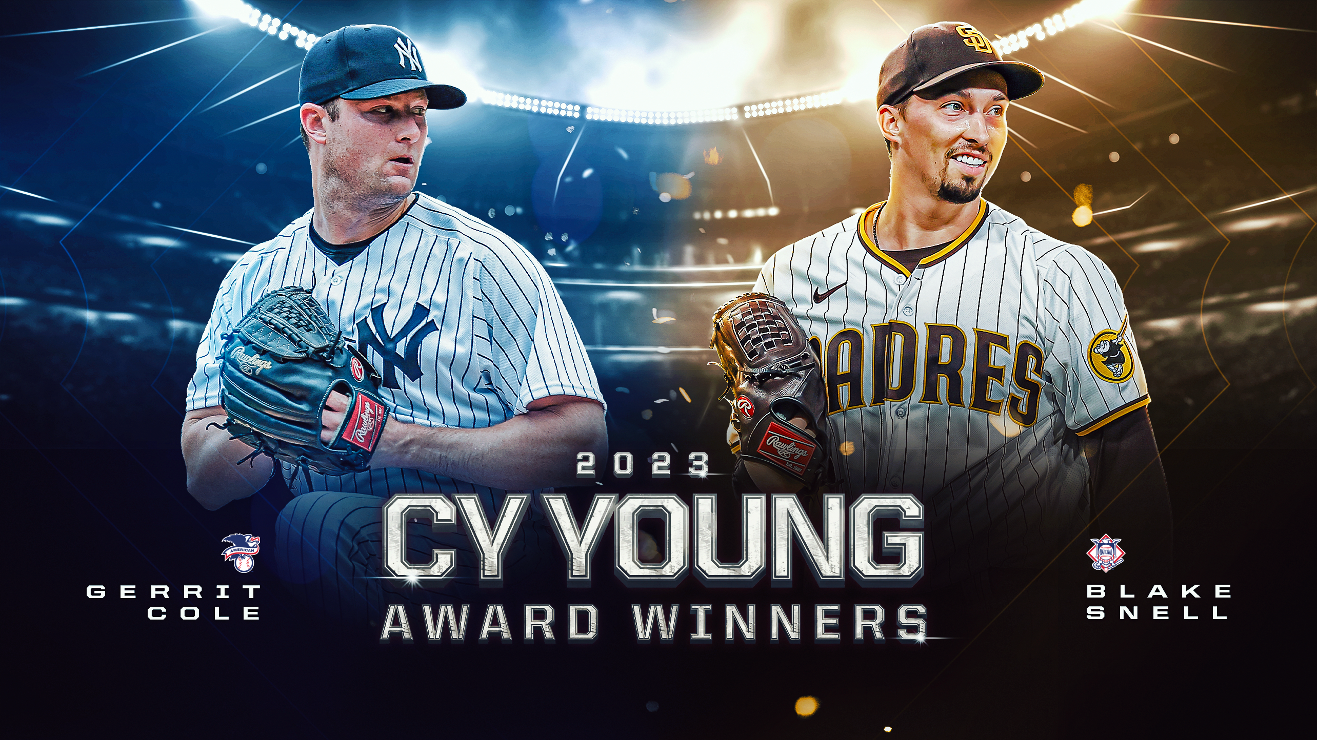 AL Cy Young Award winner Gerrit Cole and NL Cy Young Award winner Blake Snell