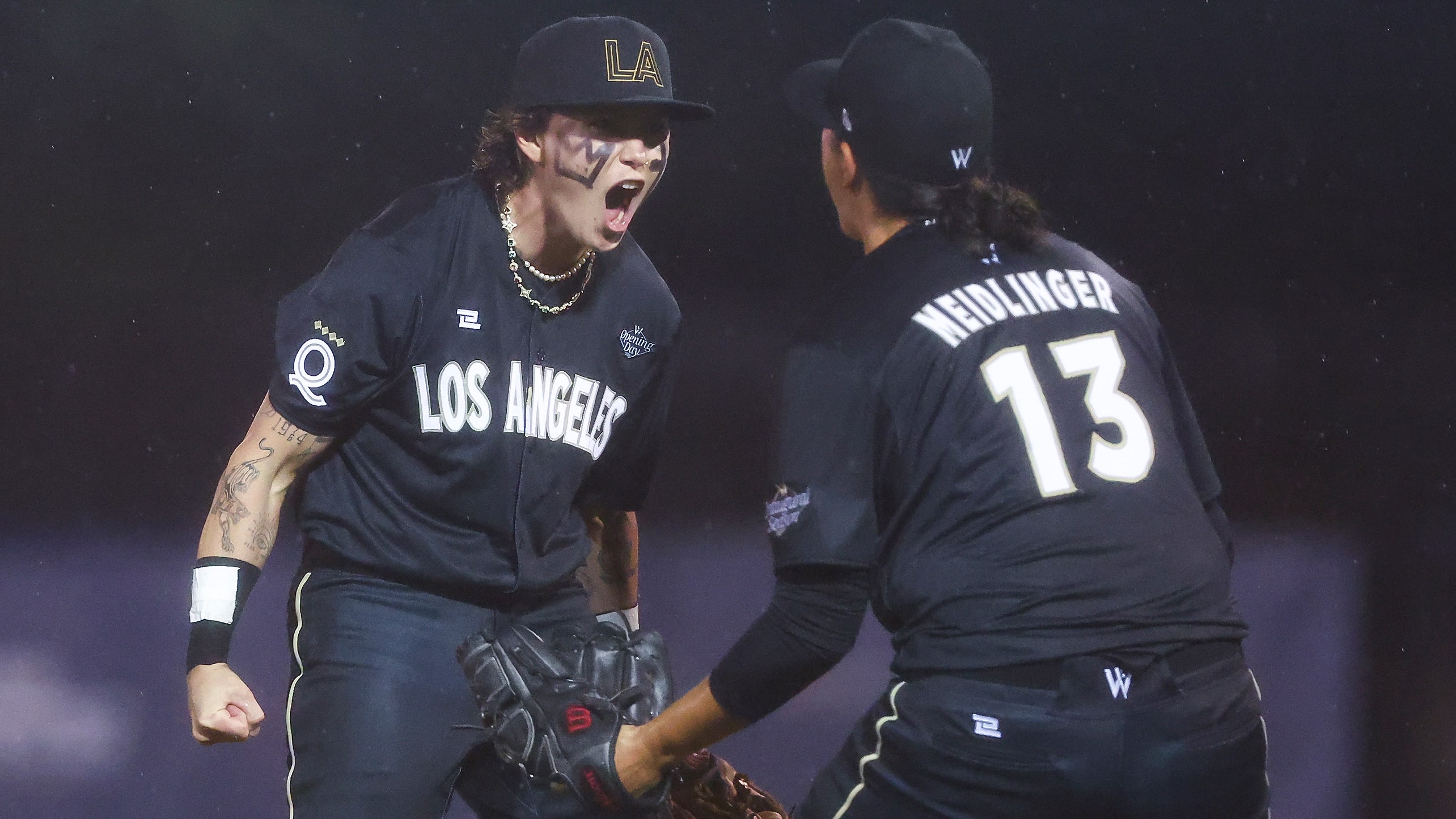 Ashton Lansdell and Meggie Meidlinger celebrate Los Angeles' victory