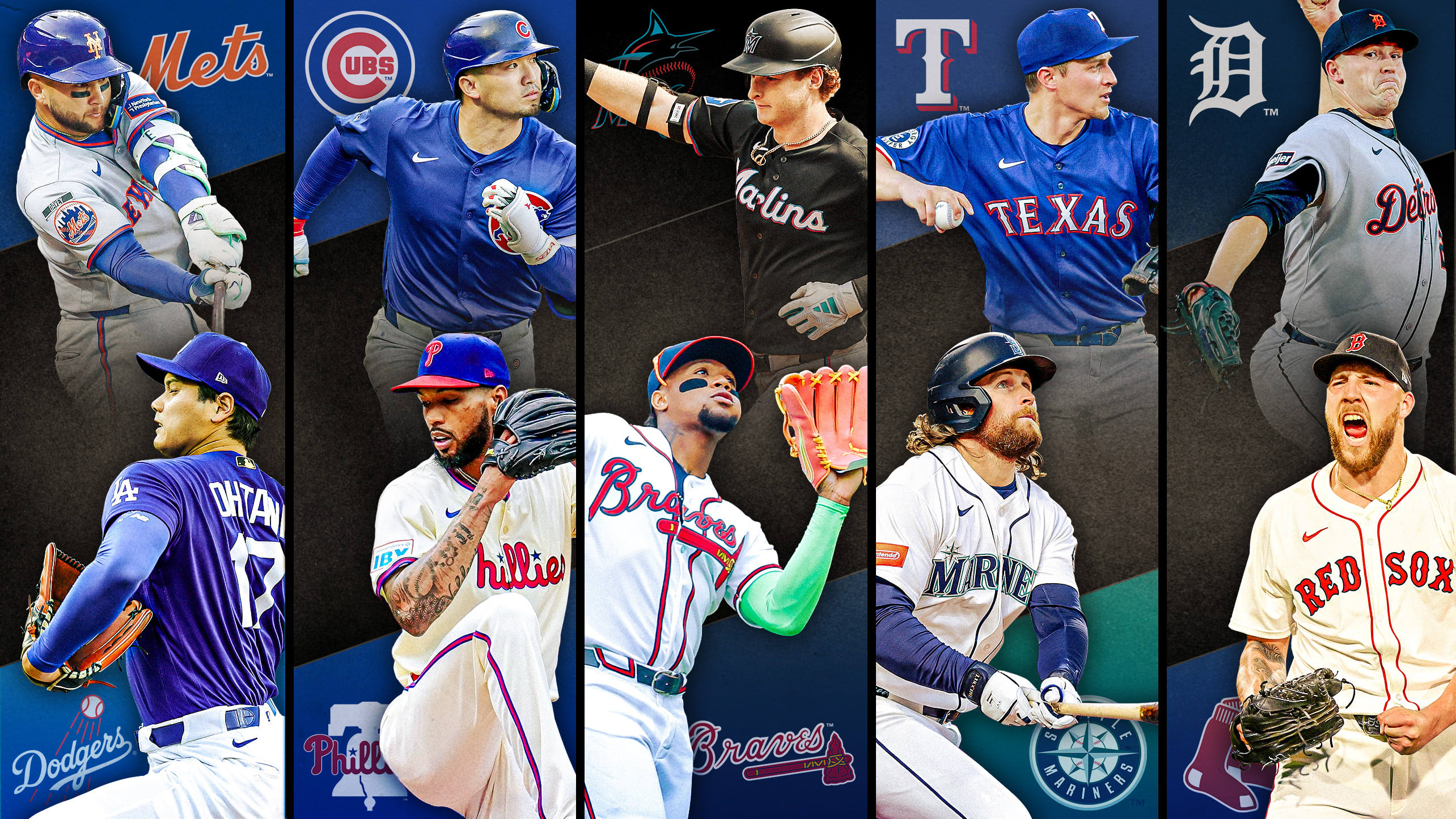 Images of 10 players with their team logos behind them, representing 5 series to watch this week