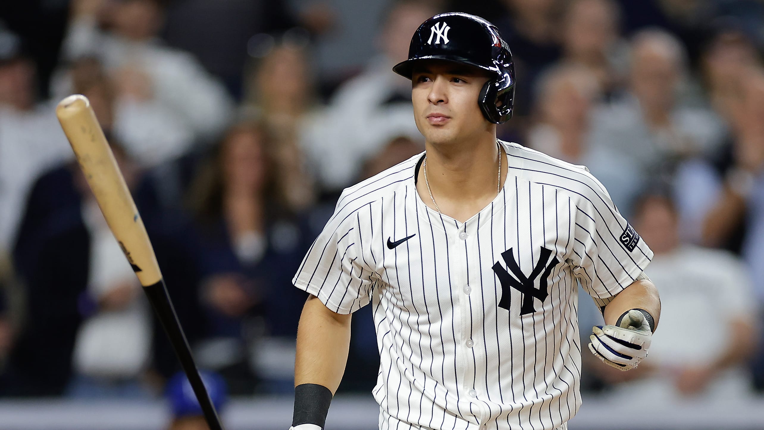 Anthony Volpe flips his bat